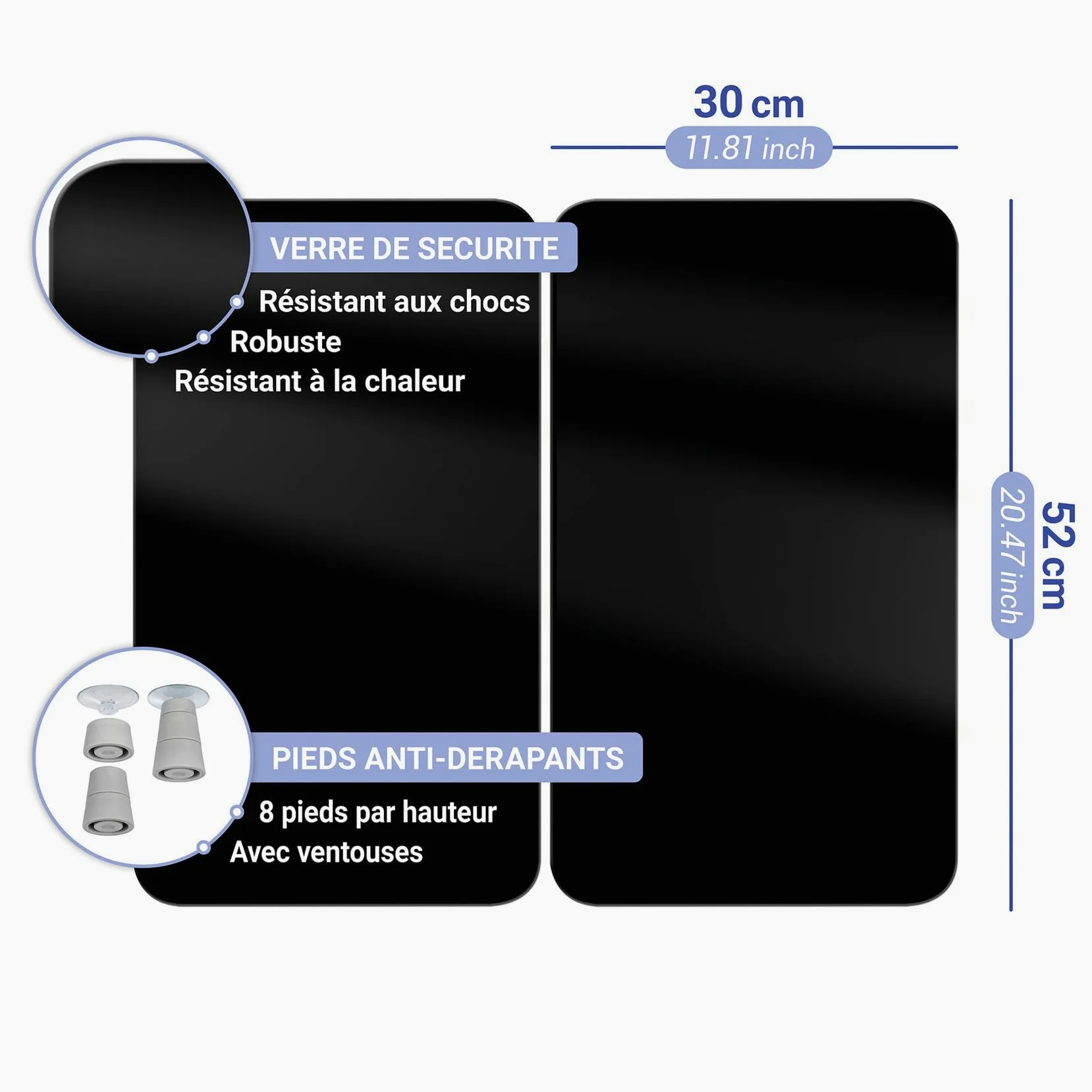 WENKO Plaque de Recouvrement Universelle Mod. Noir, réglable en Hauteur pour Tout Type de cuisinière, Planche à découper et Protection Anti-éclaboussures, Verre, 30 x 52 cm, 2 pièces