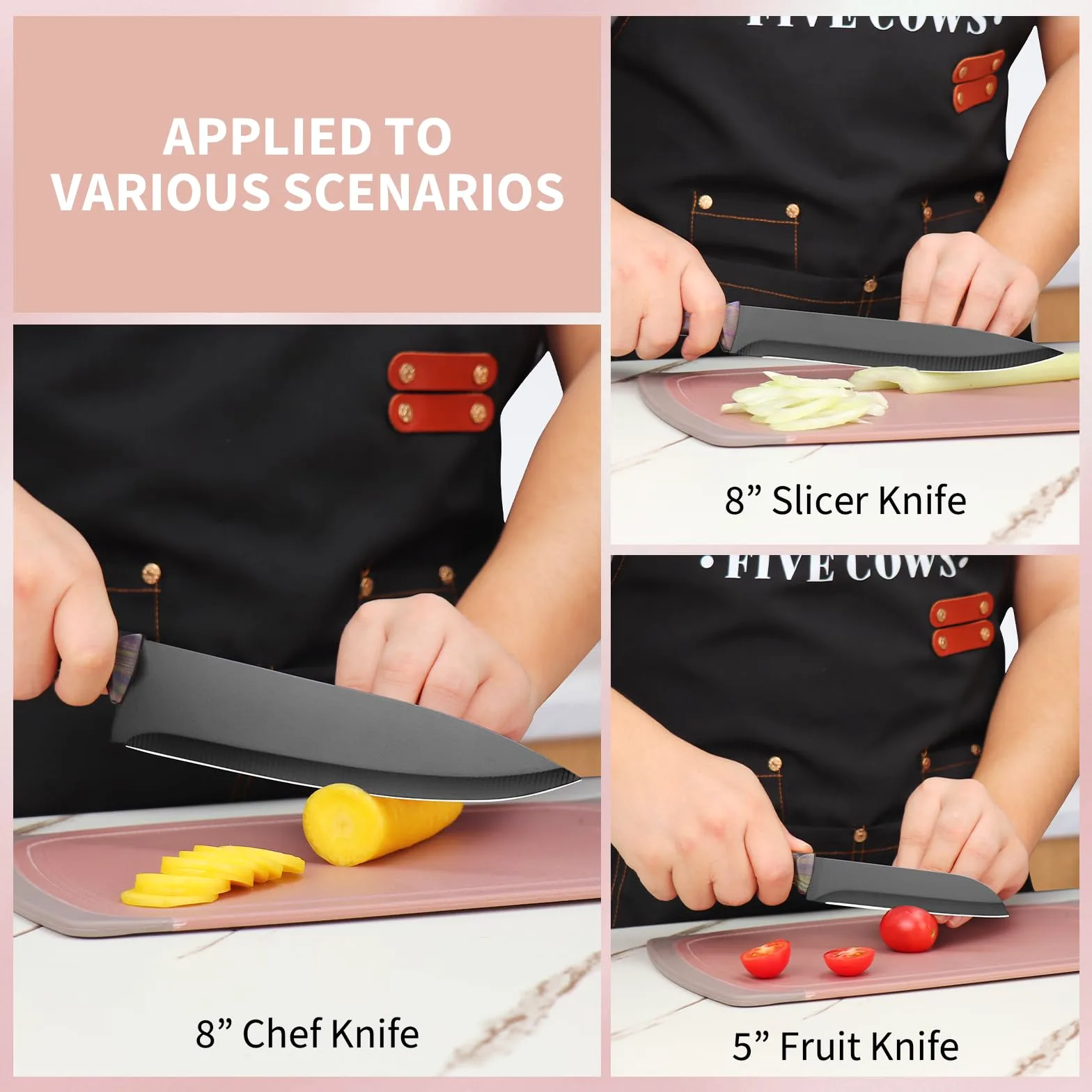 Couteau Cuisine, 16 pièces, Bloc couteaux de cuisine avec Affûteur Intégré, avec planche a decouper, ciseaux de cuisine et couteaux de chef, Couteaux et Ustensiles de Cuisine(Violet)