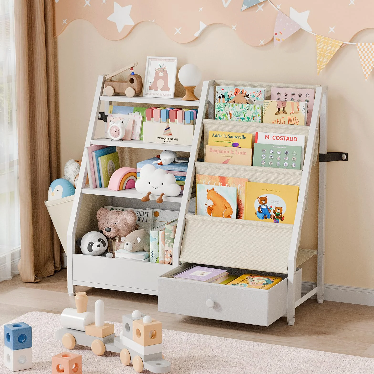 HAVLOTII Bibliothèque pour enfants et rangement de jouets – Étagère à livres pour chambres d'enfants, bibliothèque pour tout-petits, bibliothèque de bébé pour chambre d'enfant, organiseur de jouets