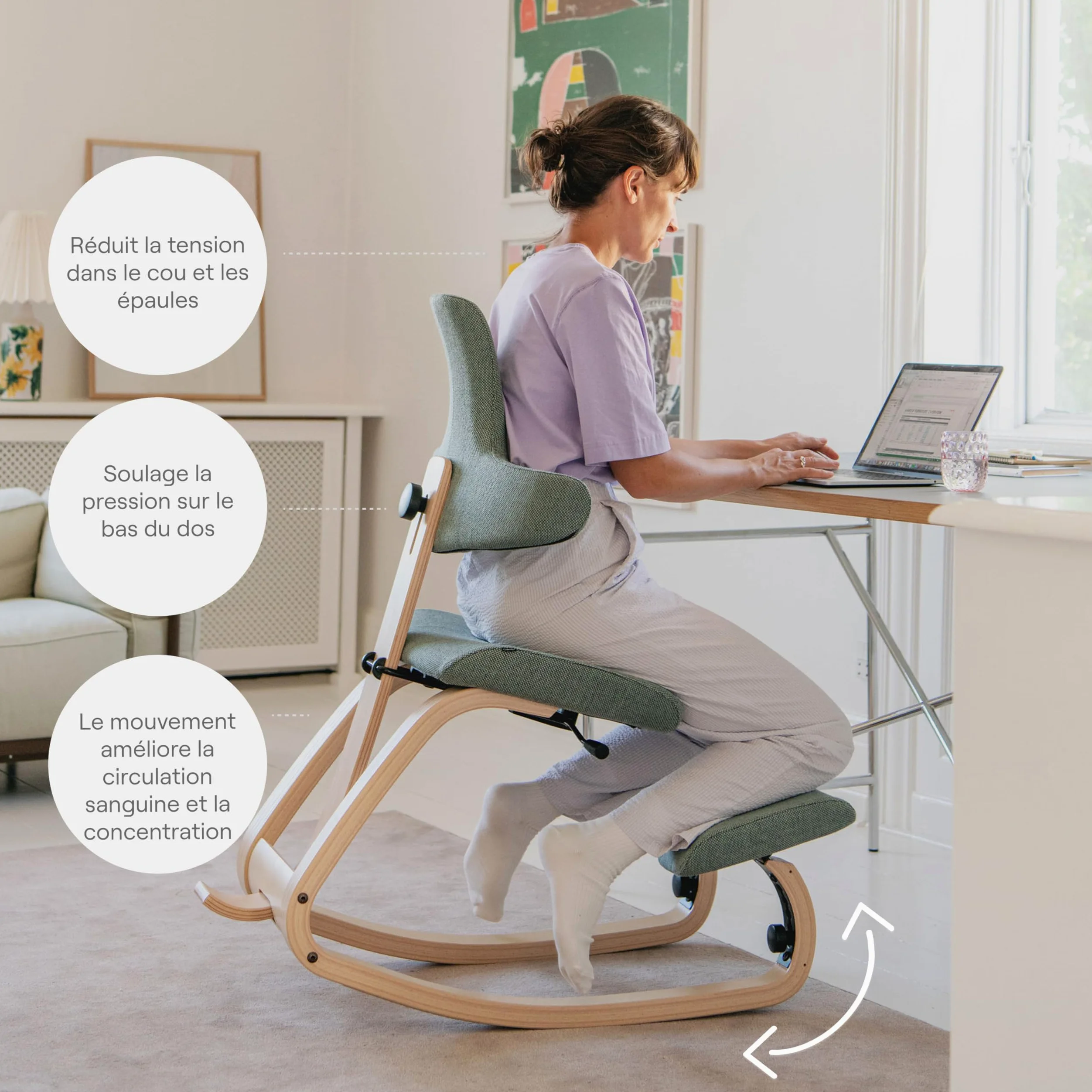 Varier Thatsit Fauteuil genoux ergonomique réglable en hauteur avec dossier et cadre en bois de hêtre pour une assise active Marron/noir