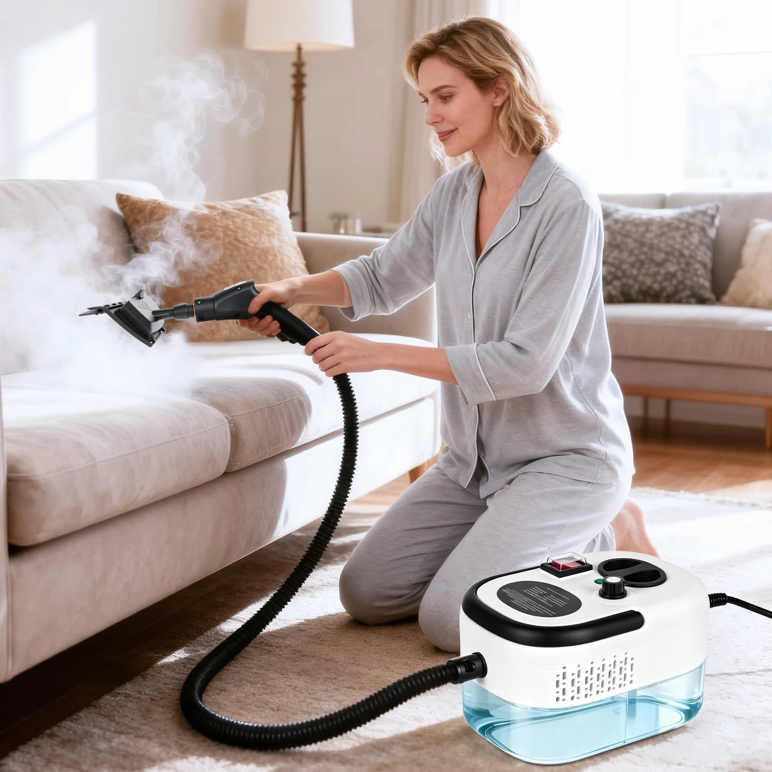 Nettoyeur Vapeur Portable 2500W - 3.5 Bar Pression - 6 Niveaux Réglables - 15s Chauffage Rapide - Réservoir 1200ml - Idéal Voiture, Climatisation, Salle de Bain & Cuisine
