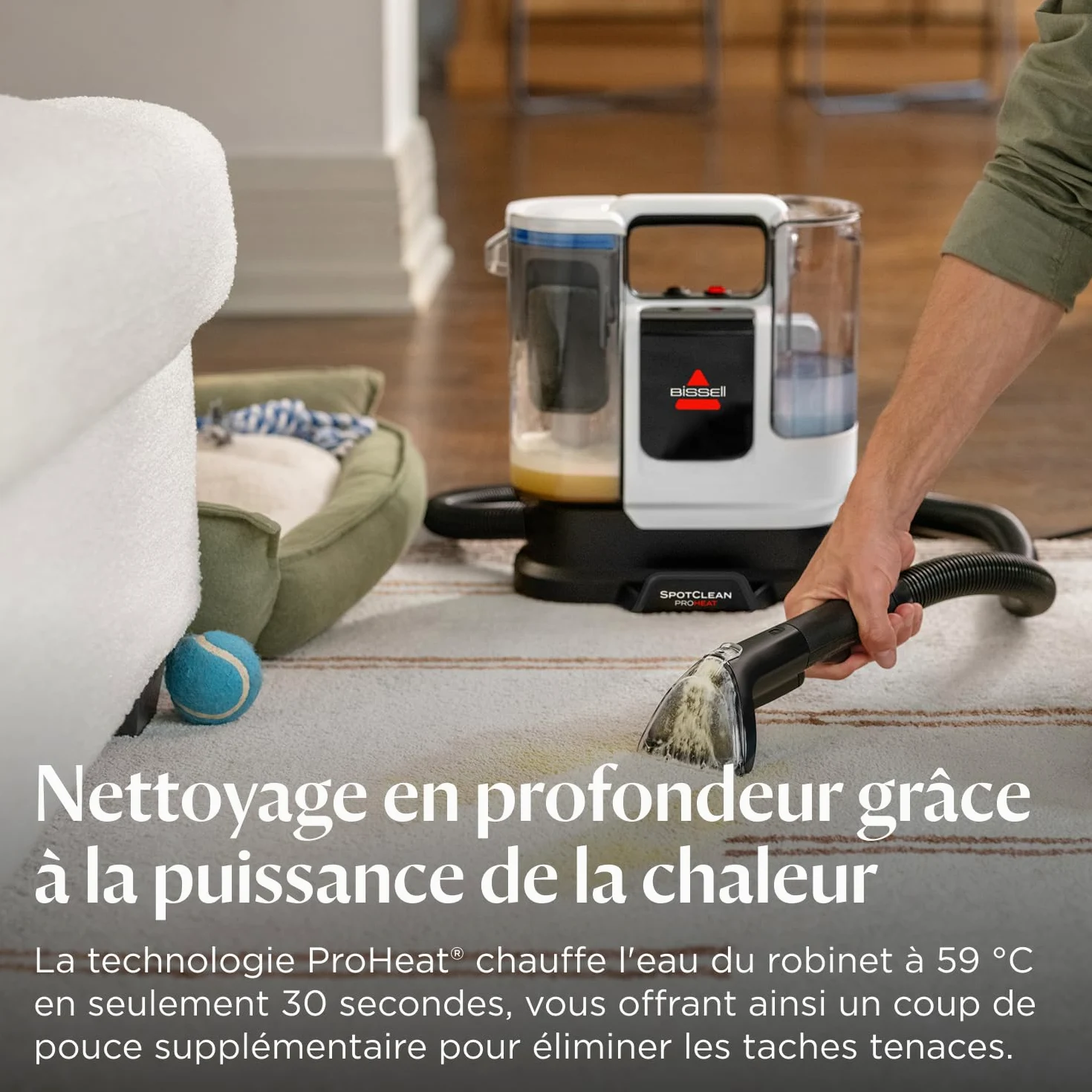 BISSELL SpotClean ProHeat Advanced, Shampouineuse, Shampouineuse Canapé Compact Multi-surfaces, Nettoyeur Canapé Tissu Moteur 1125W, Triple Nettoyage taches tenaces, Filaire, 3924N