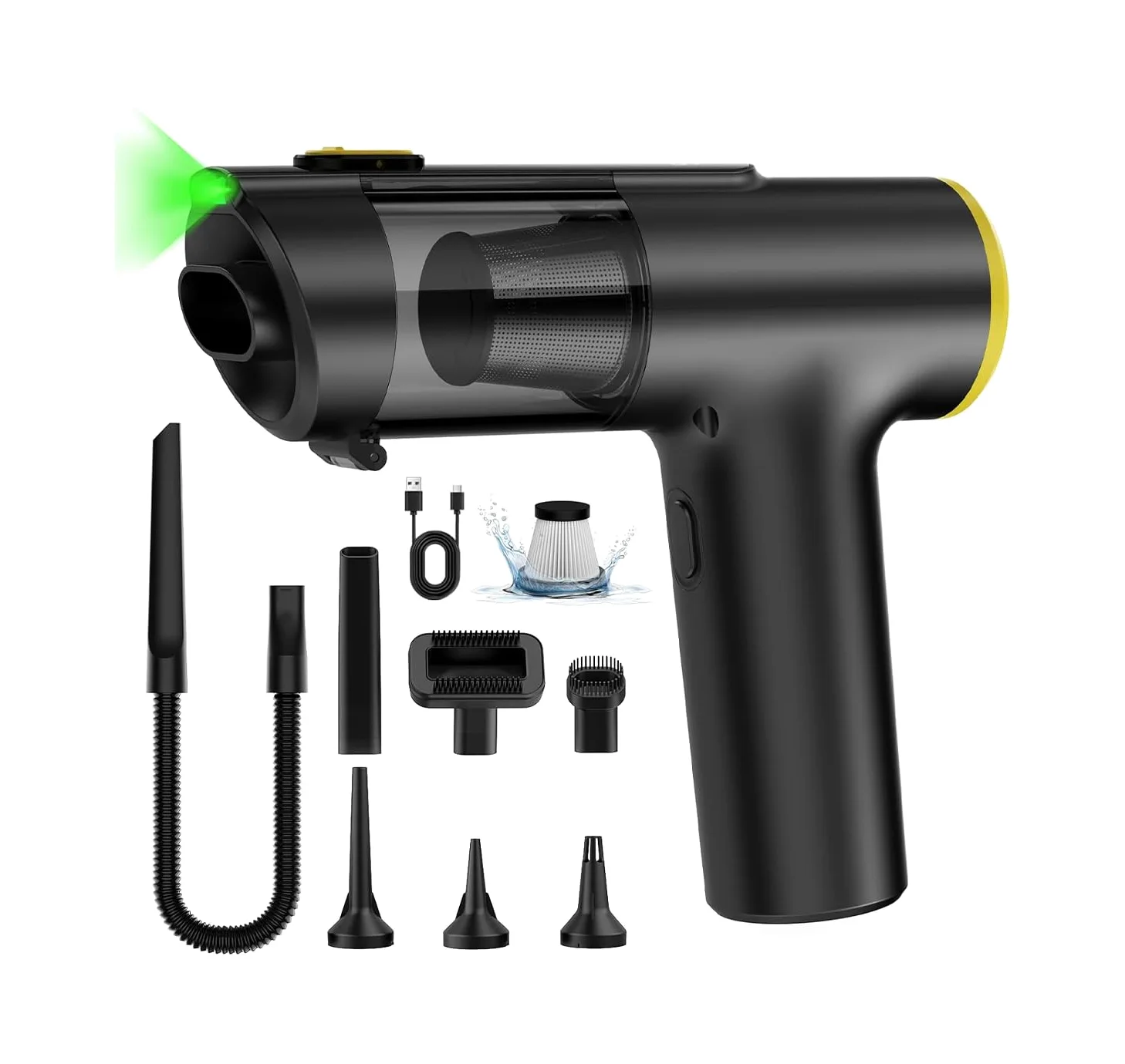 Aspirateur à Main V5 7-en-1, Aspirateur Voiture 28000PA Puissant, Écran LED, LED Lumière, 60 Min Autonomie, Grande Batterie, pour Voiture, Maison, Canapé et Poils d'animaux