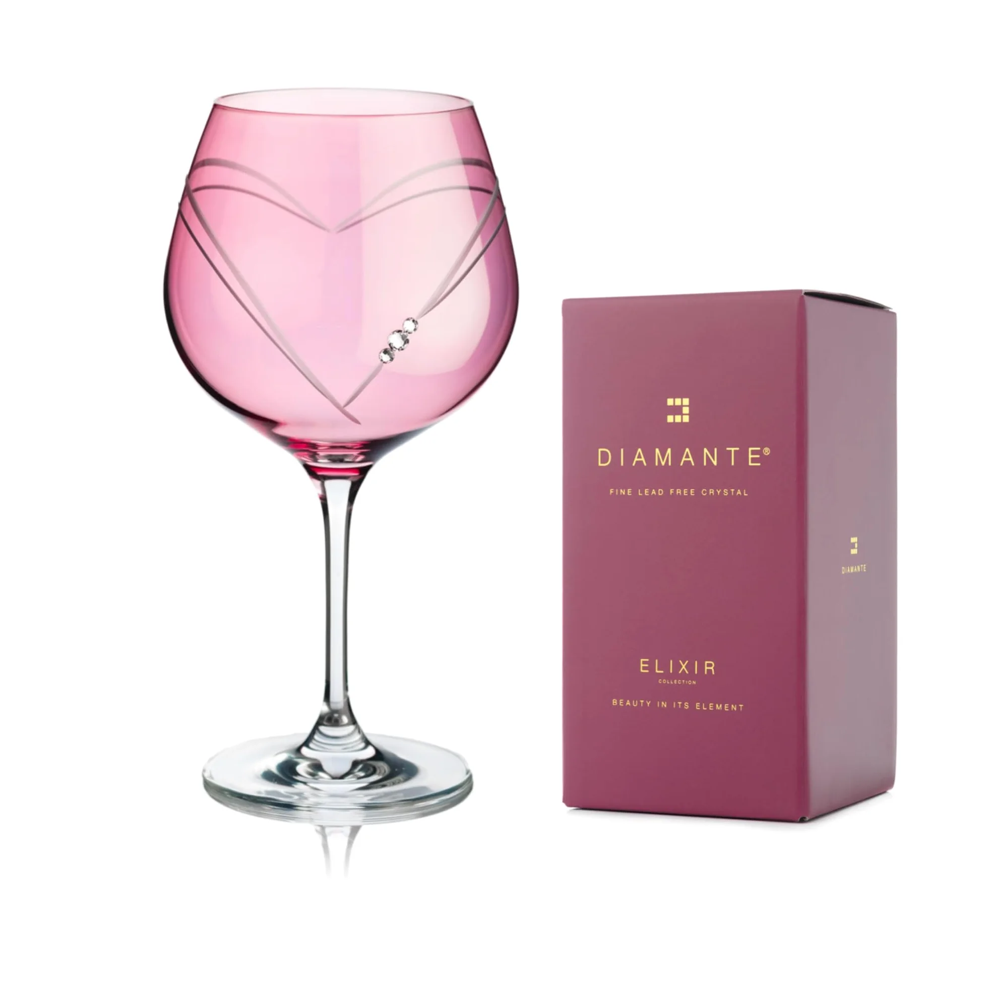 DIAMANTE Verre à gin Copa rose « Cœurs » – Verre unique rose G&T avec cristaux