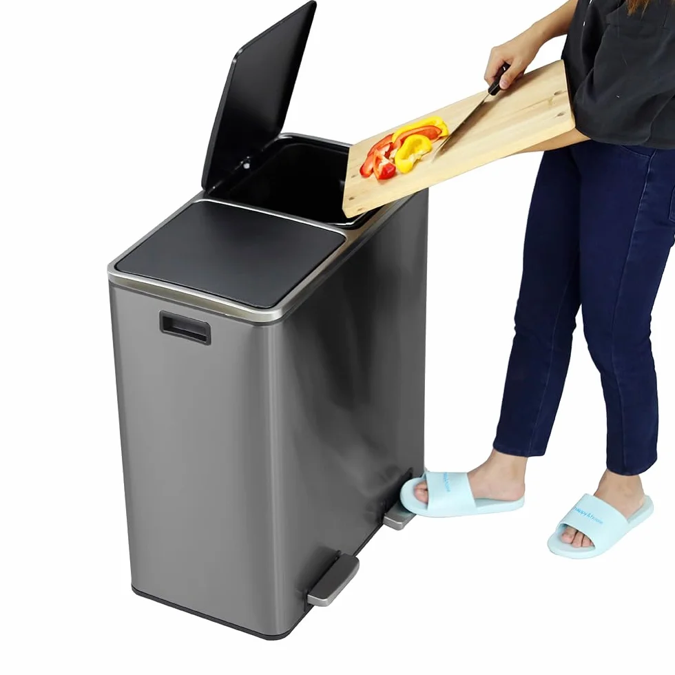 Panana Poubelle 60 L (2 x 30 litres), Système de Tri Sélectif de Cuisine - Poubelle à Pédale en Métal à Fermeture Douce avec Couvercle Hermétique pour Cuisine (Gris)
