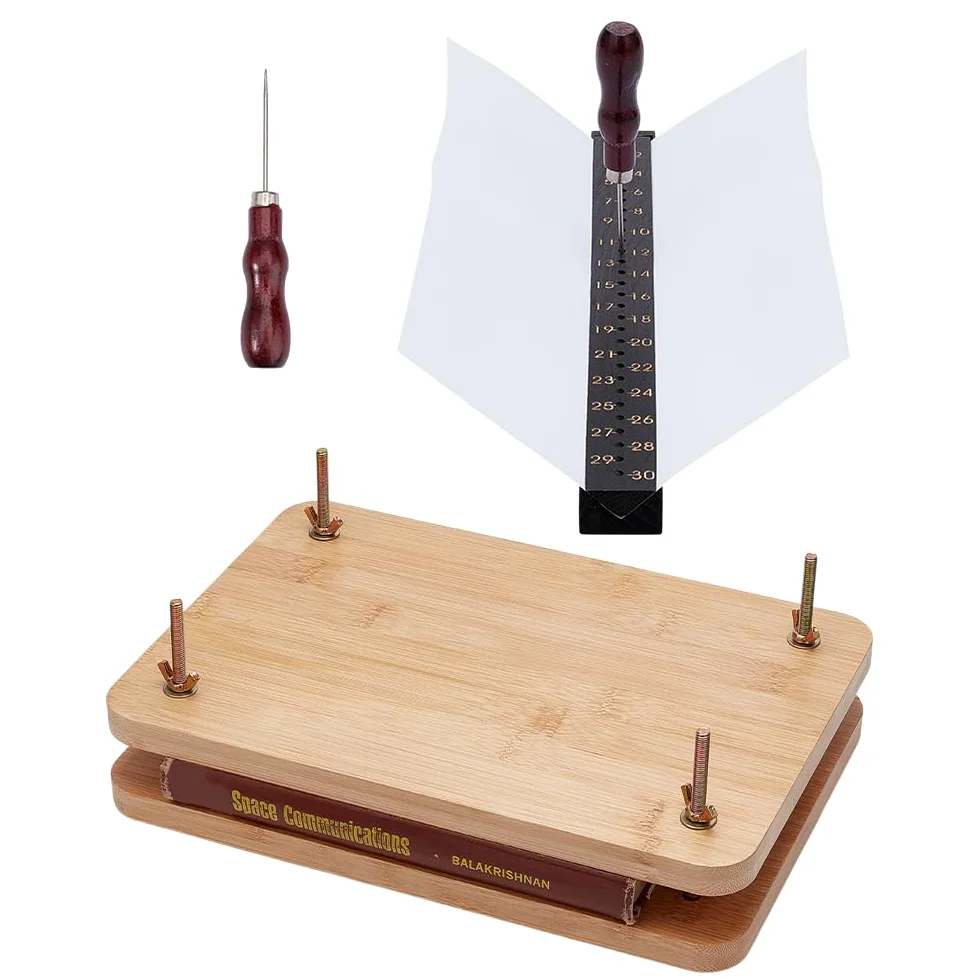 OLYCRAFT 3Pcs Kit d’outils de presse livre en bois 295x200mm reliure outil de poinçonnage Signature Guide Awl 304x32mm avec vis aiguille d’acier pour fournitures de reliure en papier
