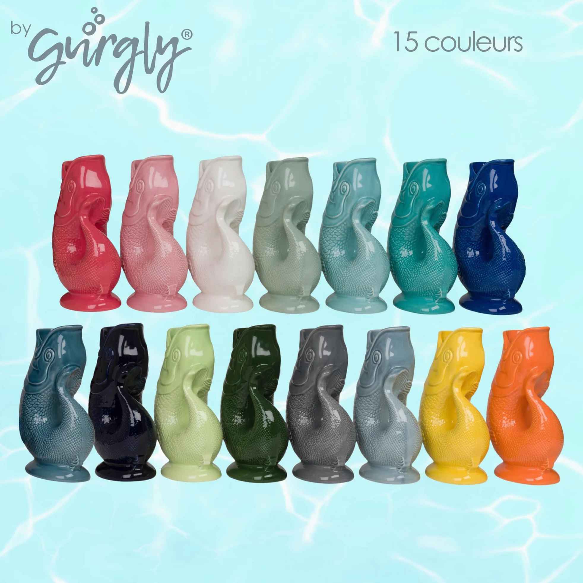 Iconique Vert Sauge Glug Jug Grand 28 cm 1,4 L – Pichet à Eau de Poisson, Vase à Poisson Décoratif, Ornement, Carafe