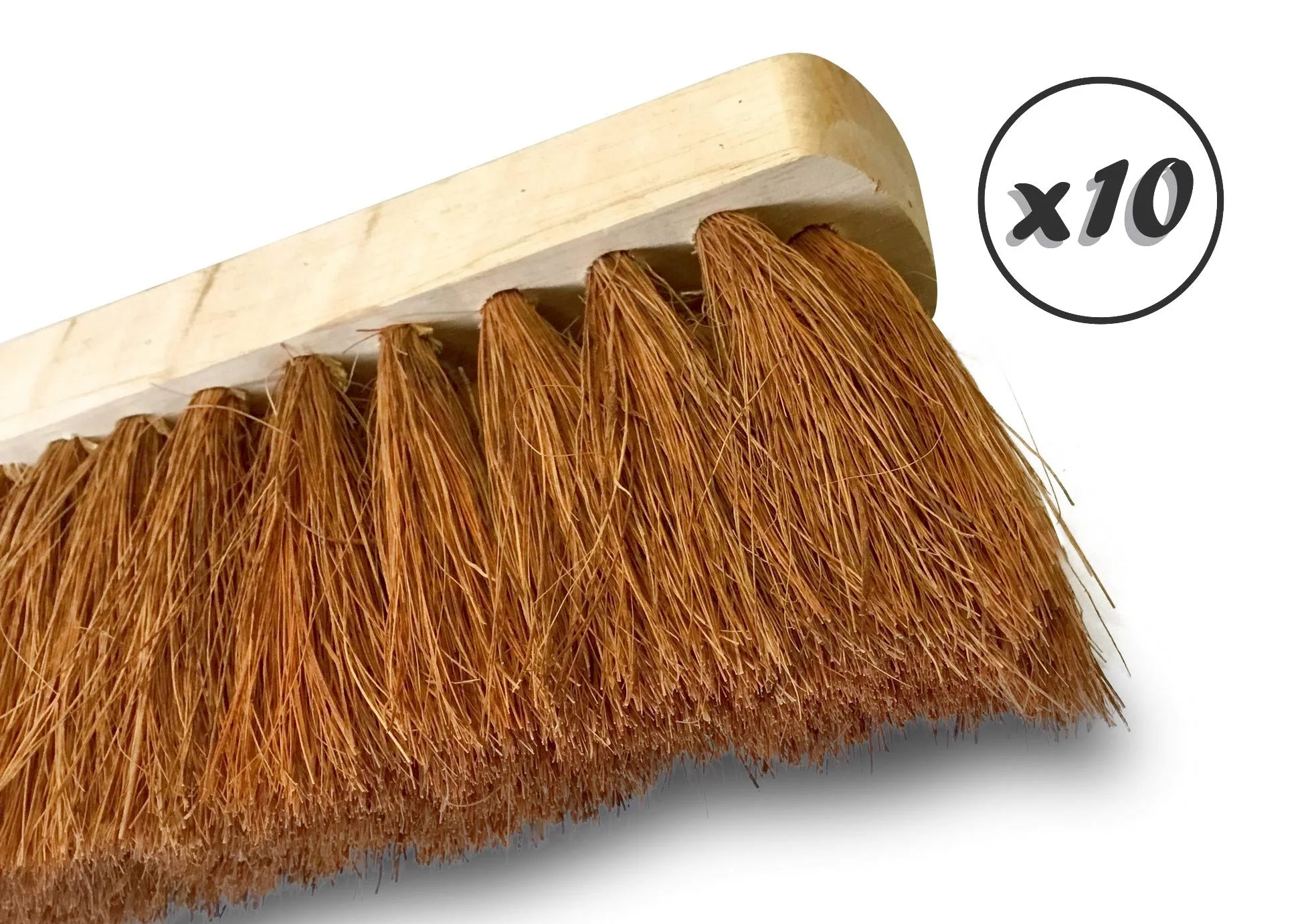 Lot de 10 balais de ménage en Fibres de Coco Naturel | Longueur 29 cm | Semelle Bois | Douille vissante Plastique | sans Manche | Kibros 2050x10