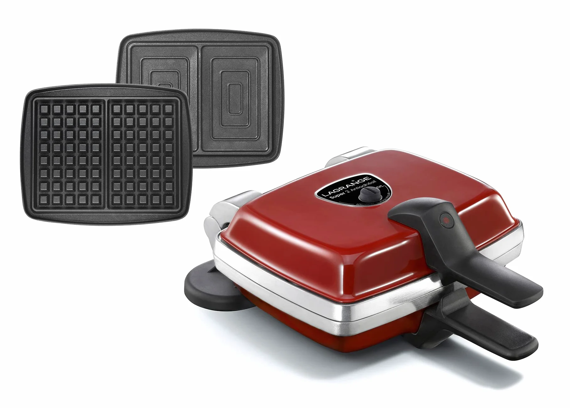LAGRANGE Gaufrier Super2, 1000W, 2 jeux de plaques inclus (Gaufre & Croque-Monsieur), Fabriqué en France, Réversible sur son socle, Plaques amovibles, Multifonction, Nettoyage sans effort, 039452