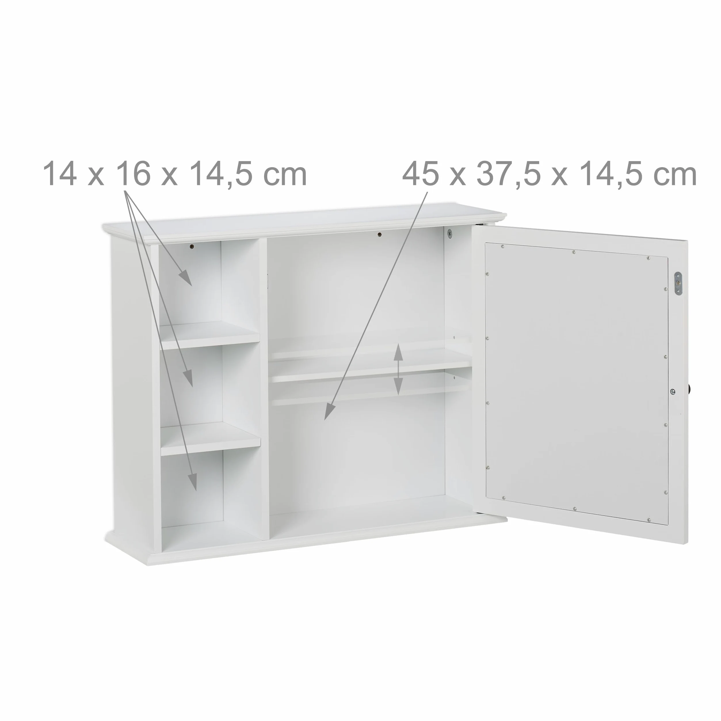 Relaxdays Armoire de Salle de Bain, Miroir, 3 étagères Ouvertes, 2 Compartiments, HxLxP : 48 x 60 x 18 cm, Blanche