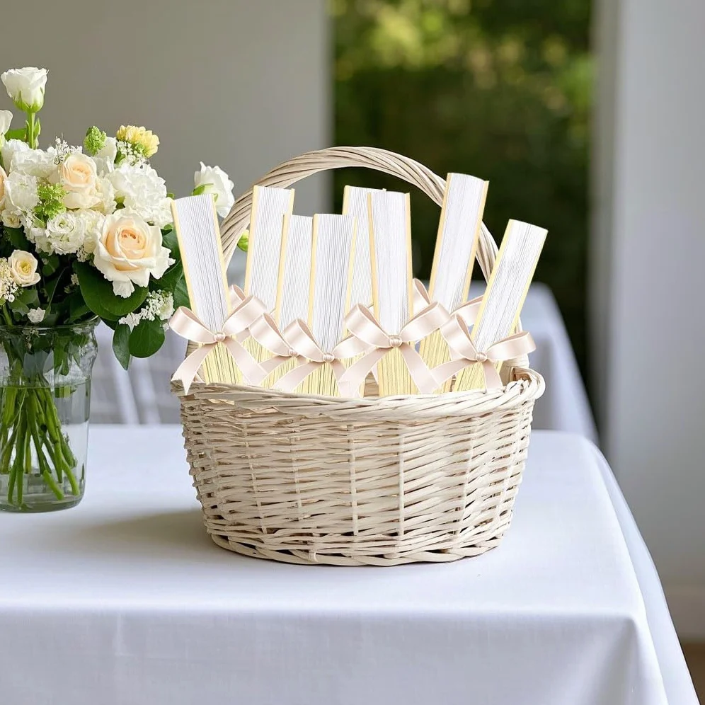 Lot 60 Eventail Mariage Personalisable Blanc Pliante de Papier Cadeau pour Invités Mariage Fête Décoration Déco DIY