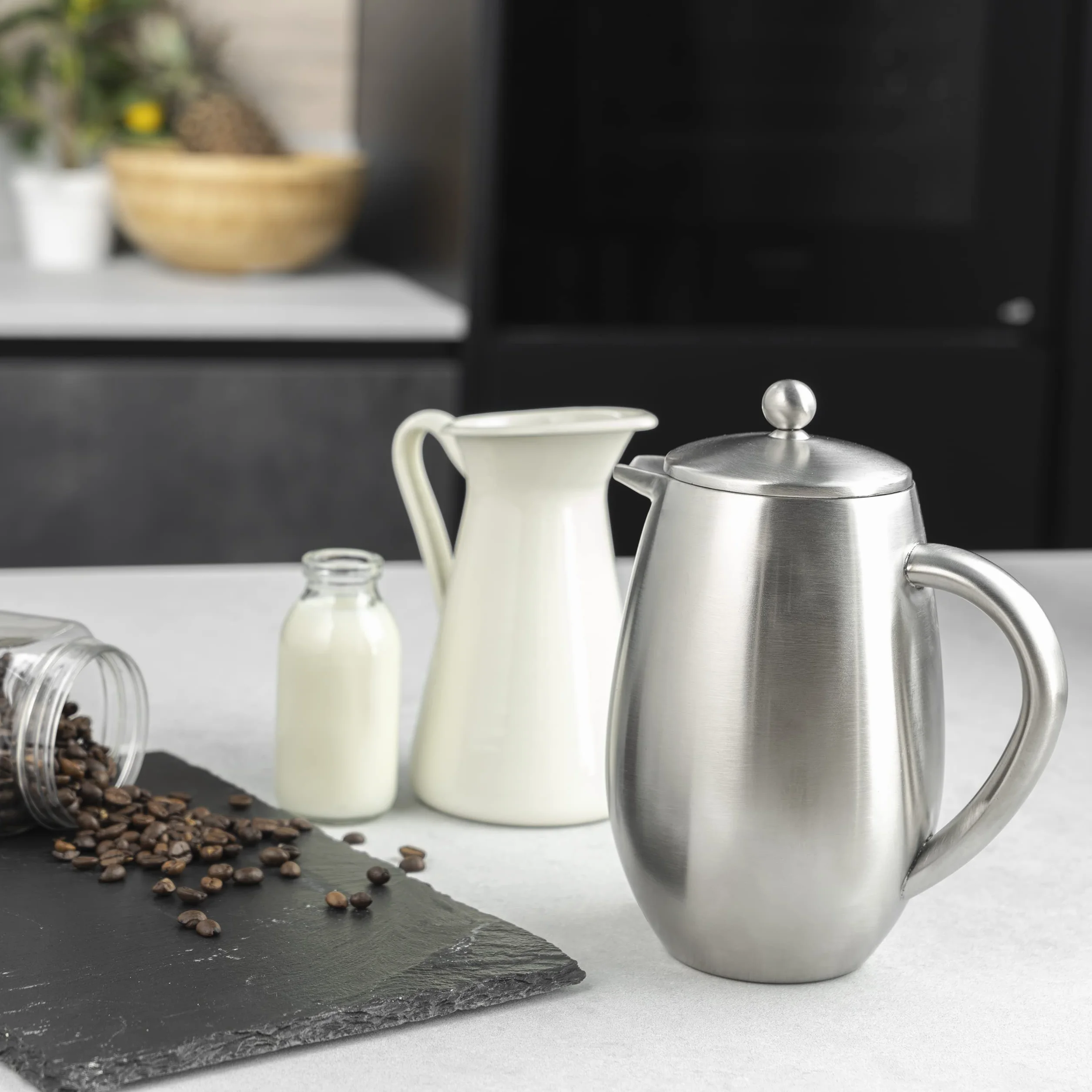 Café Olé BFD Cafetière, corps à double paroi en acier inoxydable 18/10 et filtre à mailles, finition miroir, 1000 ml (8 tasses à espresso ou 4 tasses)