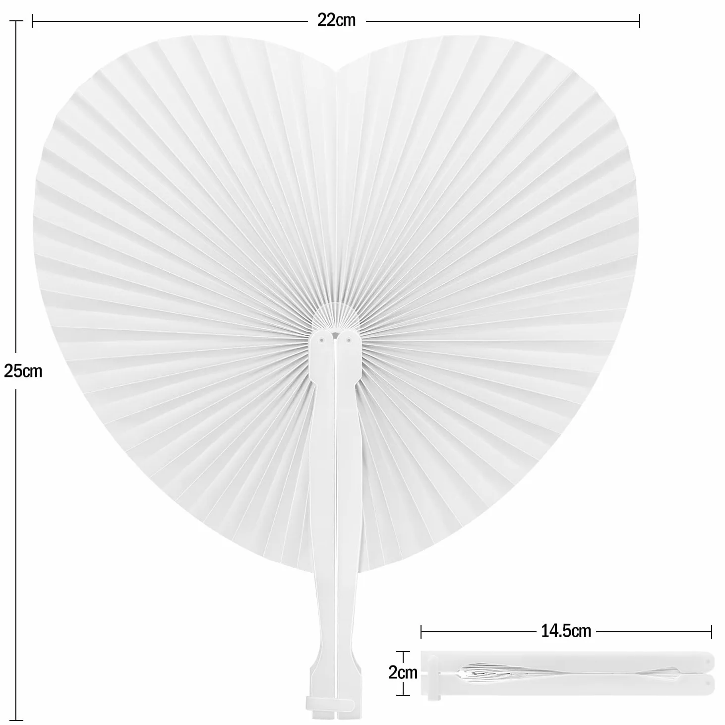 Gudotra - Lot de 60 éventails de mariage, en papier, blancs, en forme de cœur pour wedding bag et décoration de mariage