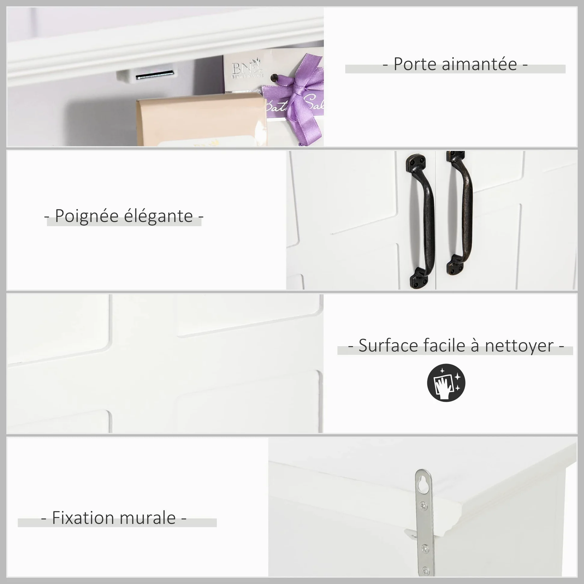 HOMCOM Armoire Haute Murale de Salle de Bain ou WC Placard 2 Portes 2 étagères Niche dim. 60L x 20l x 58H cm MDF Panneaux Particules Blanc