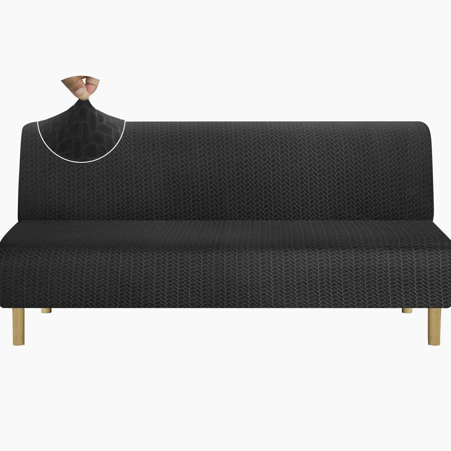 Granbest Housse de futon épaisse à haute élasticité - Sans bras - Nouveau motif - Pour canapé-lit plissé - Antidérapante - Sans accoudoirs - Futon - Noir