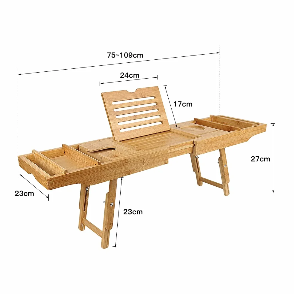 Pont de Baignoire Extensible Bambou,Plateau de Rangement Baignoire Expérience de Spa,2 en 1 Plateau en Bambou Naturel de Baignoire/Lit,avec Support pour Verre à Vin,Livre et Tablette