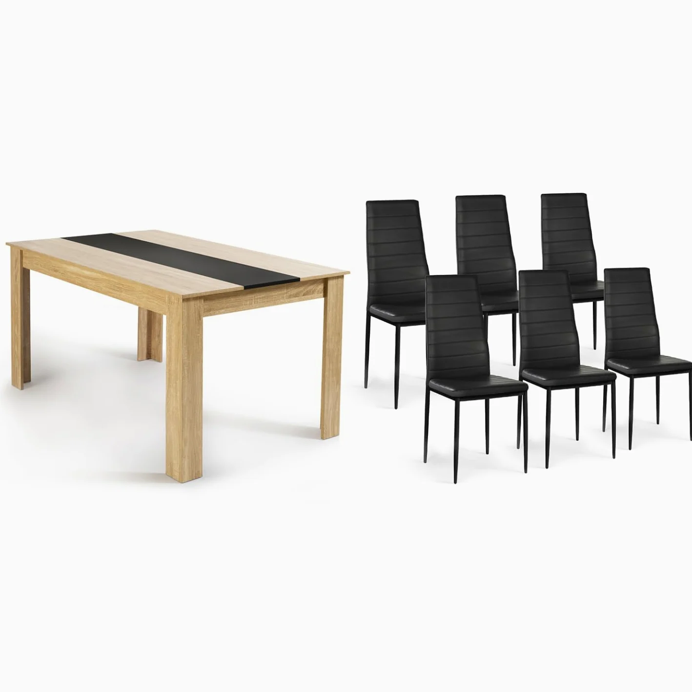IDMarket - Ensemble Table à Manger Georgia 140 cm Imitation hêtre et Noire et 6 chaises Romane Noires