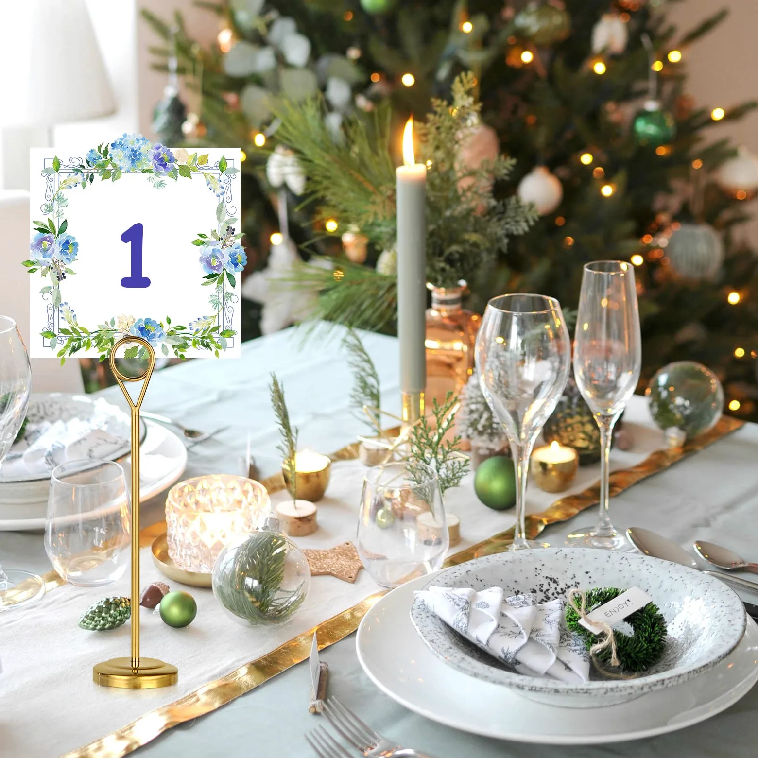 Lot de 6 supports de numéro de table dorés en acier inoxydable de 20,3 cm pour mariage, fête, restaurant, réception, menu et affichage de photos