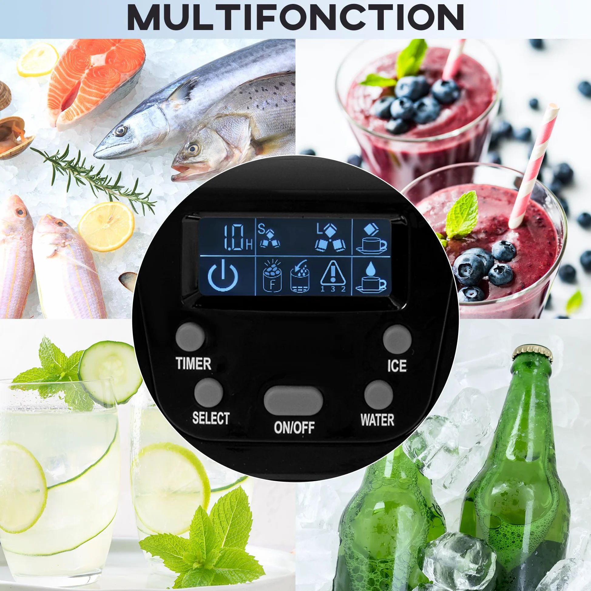 HOMCOM Machine à Glaçons avec Distributeur d'Eau, 12kg en 24h, 9 Glaçons en 6-10 Minutes, Ice Maker Portable, Taille de Glaçon Réglable, Minuterie, Réservoir d'Eau 3L, pour Maison, Cuisine, Bar, Noir