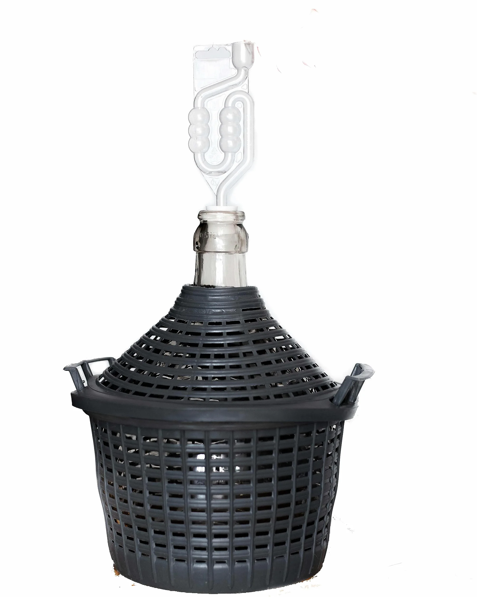 Dame Jeanne en Verre - Bonbonne de Fermentation 10 L avec Panier en Plastique, Bouchon en Caoutchouc et Barboteur - Ballon à Vin, Bière, Kombucha - Col Étroit Hermétique