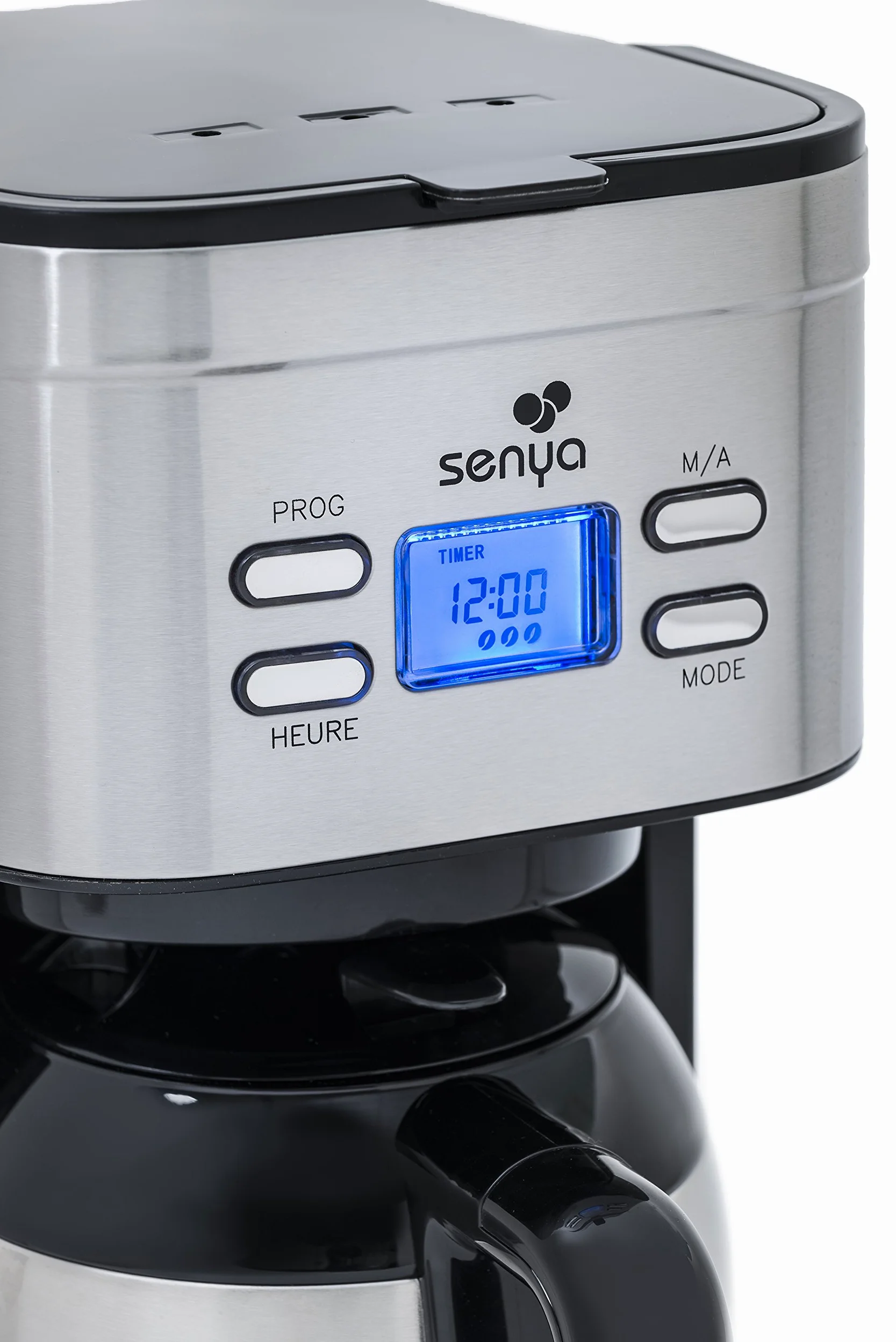 Senya cafetière électrique programmable Inox Hot Coffee, verseuse isotherme en acier inoxydable, fonction sélecteur d’arôme, maintien au chaud, 1,2L, 800W, SYBF-CM025