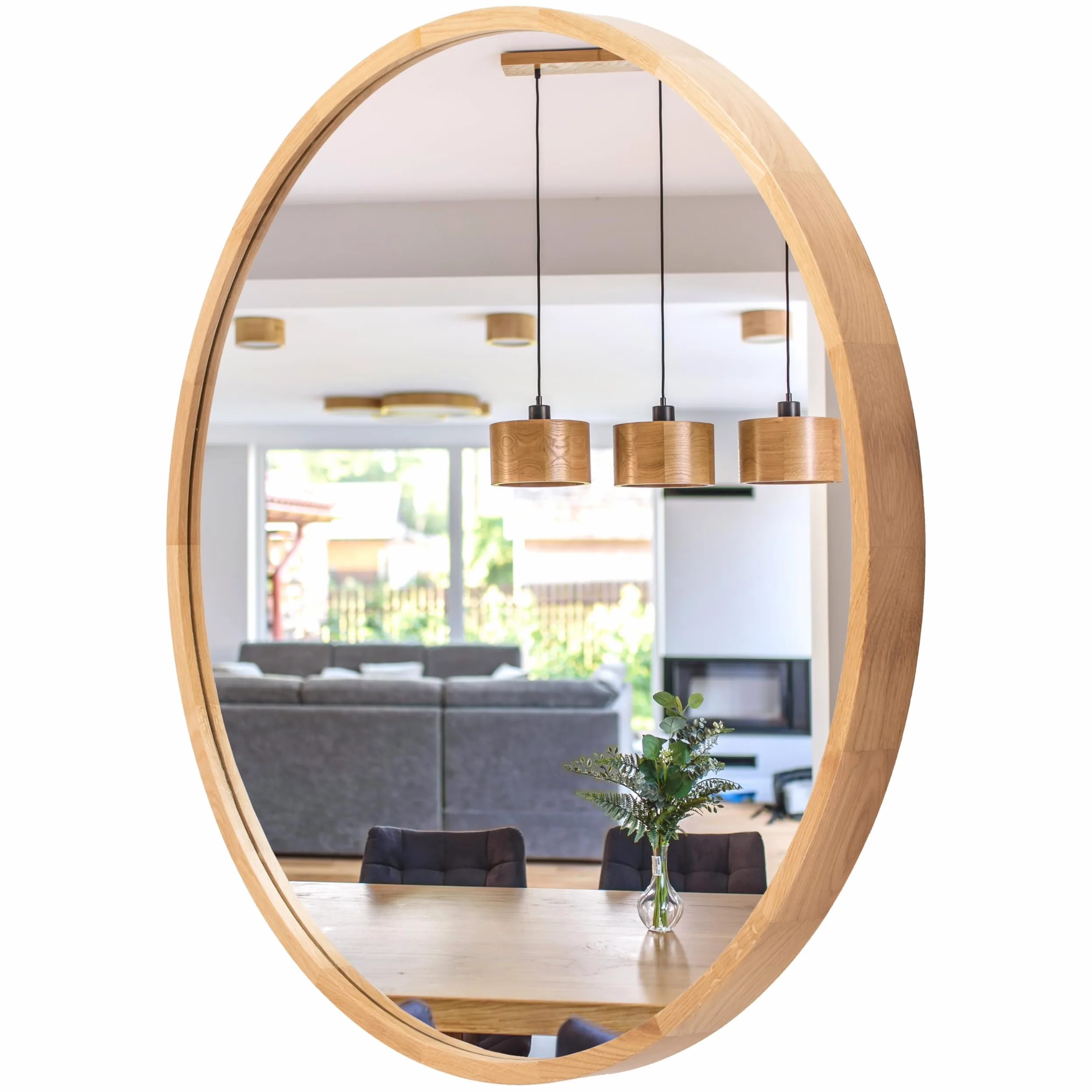 LEJA – Miroir Mural Rond, Cadre en Bois (∅80 cm), chêne – pour Salle de Bain, entrée, Salon, Chambre