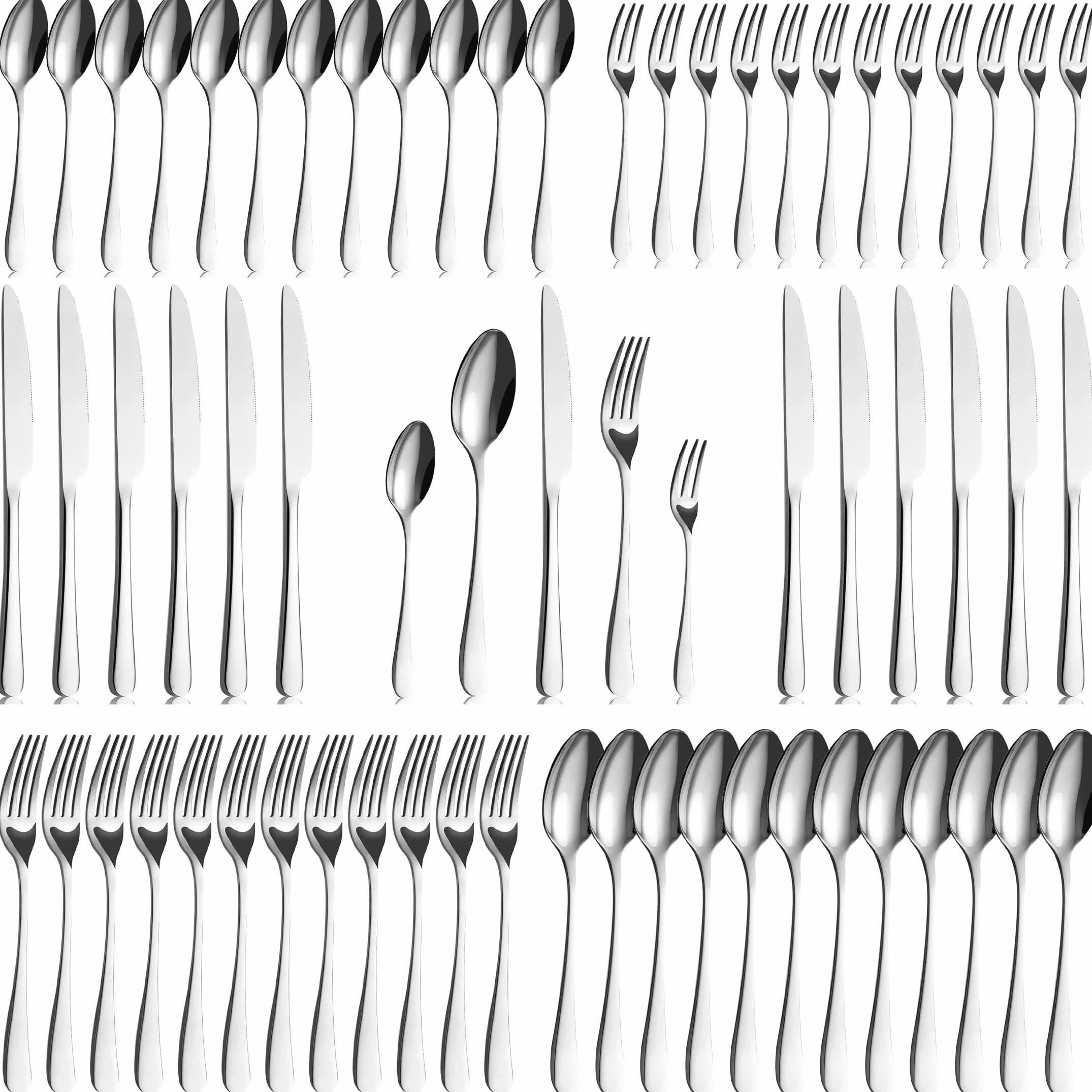 BEWOS Set de couverts pour 12 personnes - Set de 60 couverts comprenant couteaux, fourchettes, cuillères, couverts en acier inoxydable poli miroir, lavable au lave-vaisselle