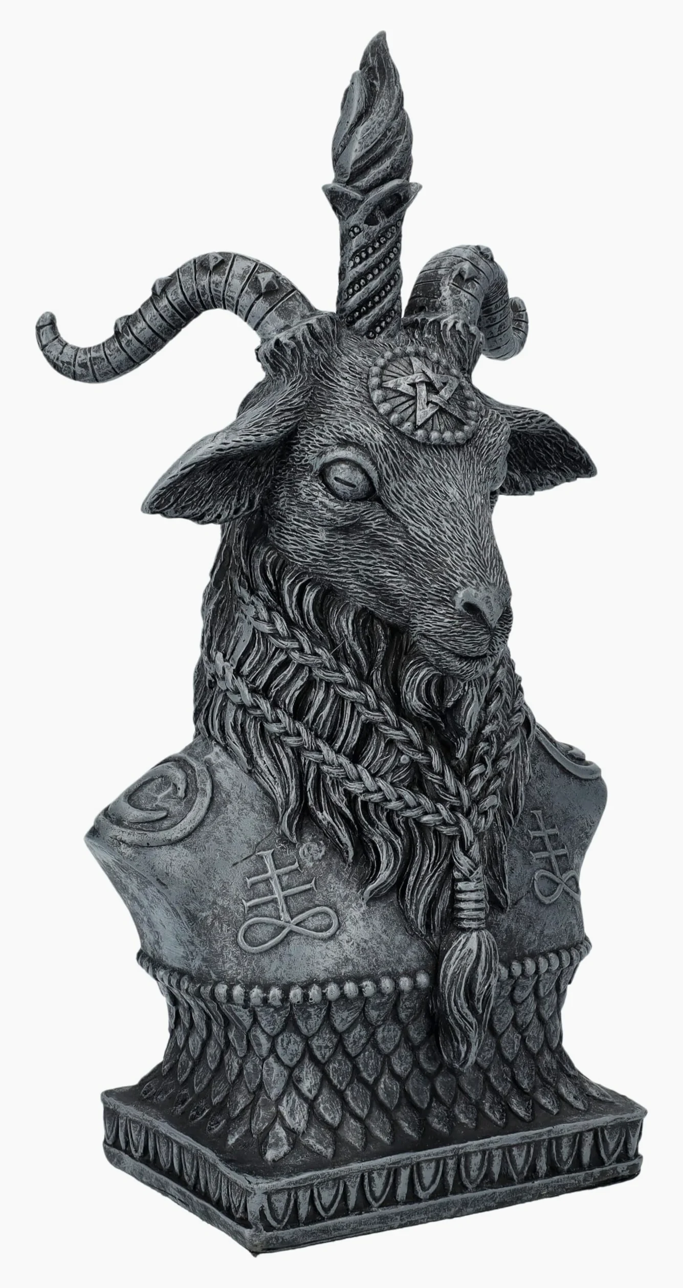 Pacific Giftware Buste Mystique Baphomet avec Cornes et Barbe tressée, en Pierre Artificielle, 20,5 cm, Noir et Gris