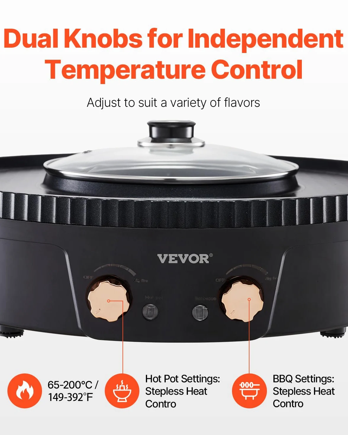 VEVOR Appareil à Fondue Chinoise avec Gril 2-en-1, Hot Pot Électrique 1800 W, Fondue Électrique avec Double Contrôle de Température Séparé, Poêle Antiadhésive, pour Barbecue Coréen Shabu Shabu Hotpot