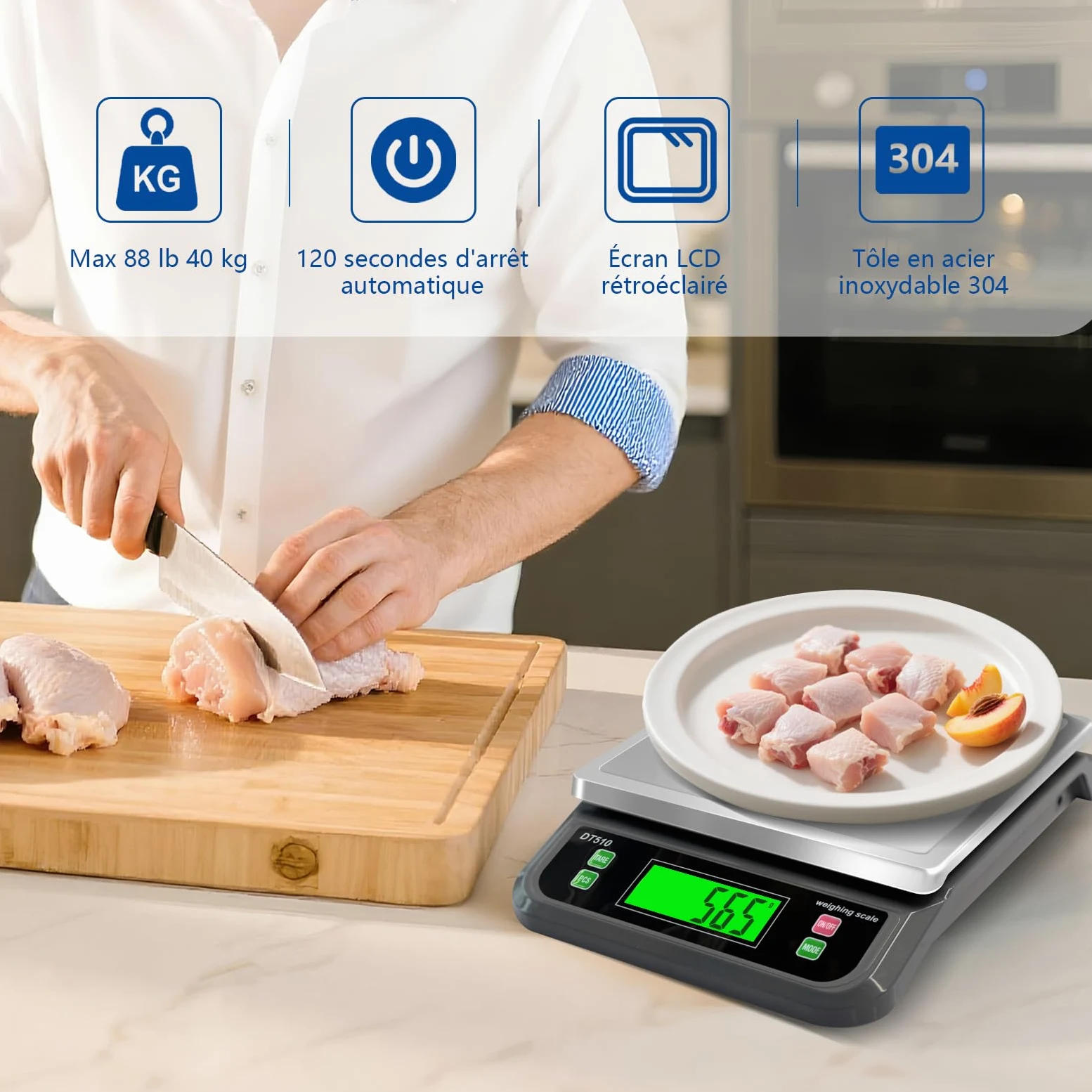 balance cuisine 40kg/1g Balance Professionnelle Acier Inoxydable Balance De Cuisine Professionnelle Avec Pcs Et Tare Fonction Balance Alimentaire Avec éCran LCD Et 6 UnitéS Pour PâTisserie