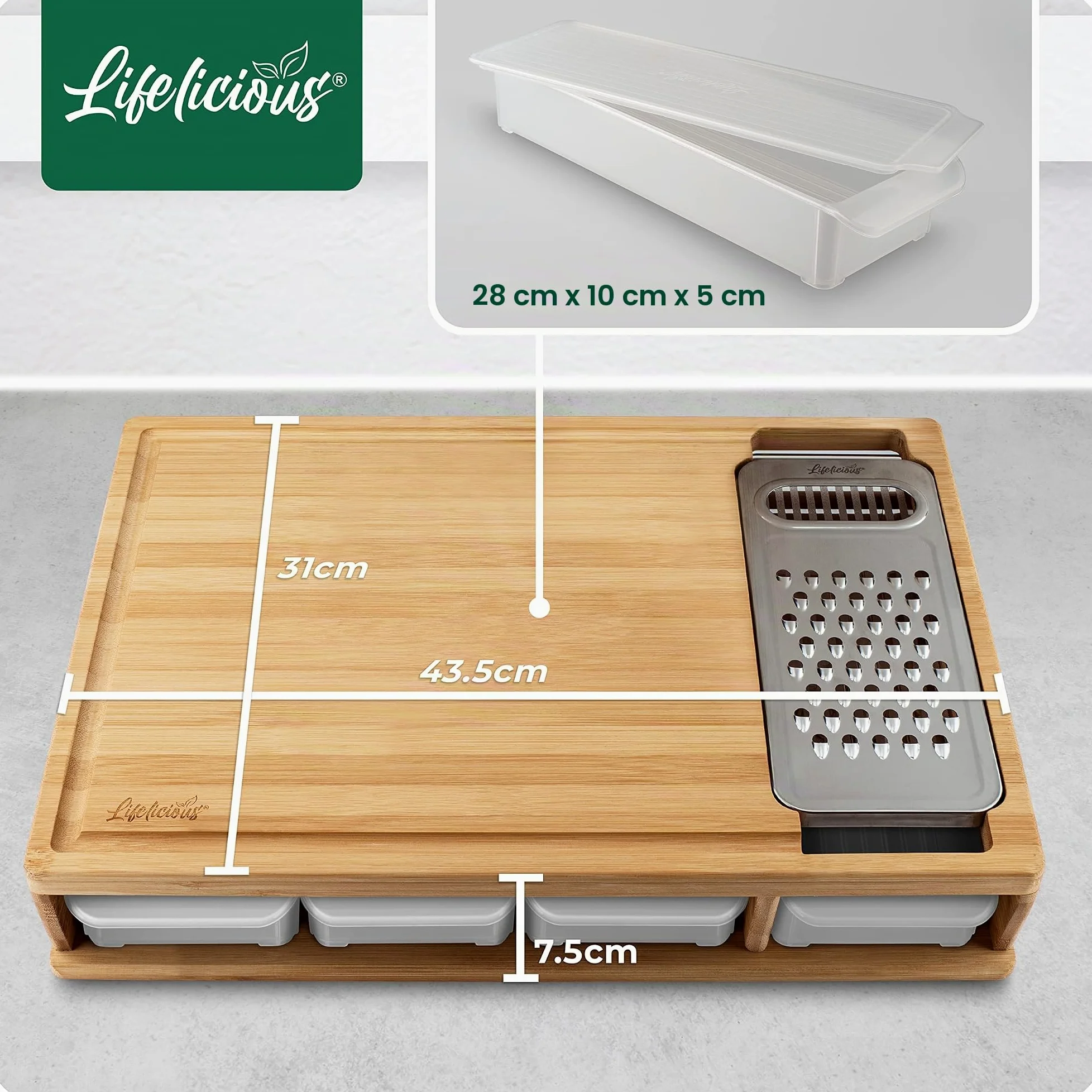 Planche à découper de qualité supérieure avec bac récupérateur [avec râpe en acier inoxydable] Bols en plastique lavables au lave-vaisselle - Grande planche de cuisine