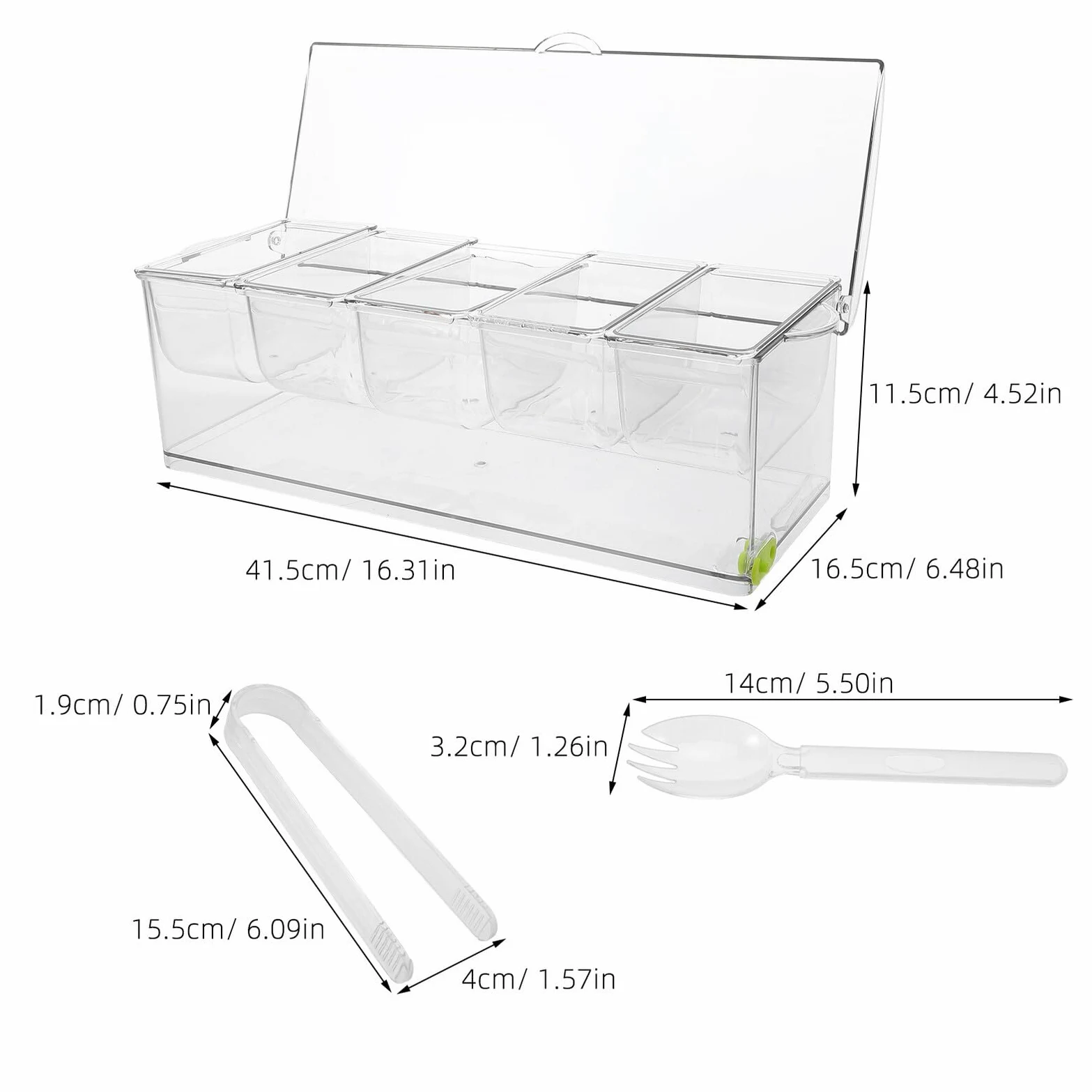 Plateau à Condiments Réfrigéré en Plastique Transparent 5 Compartiments avec Couvercle Plateau à Garnitures pour Bar et Buffet Service de Fruits Légumes et Sauces pour