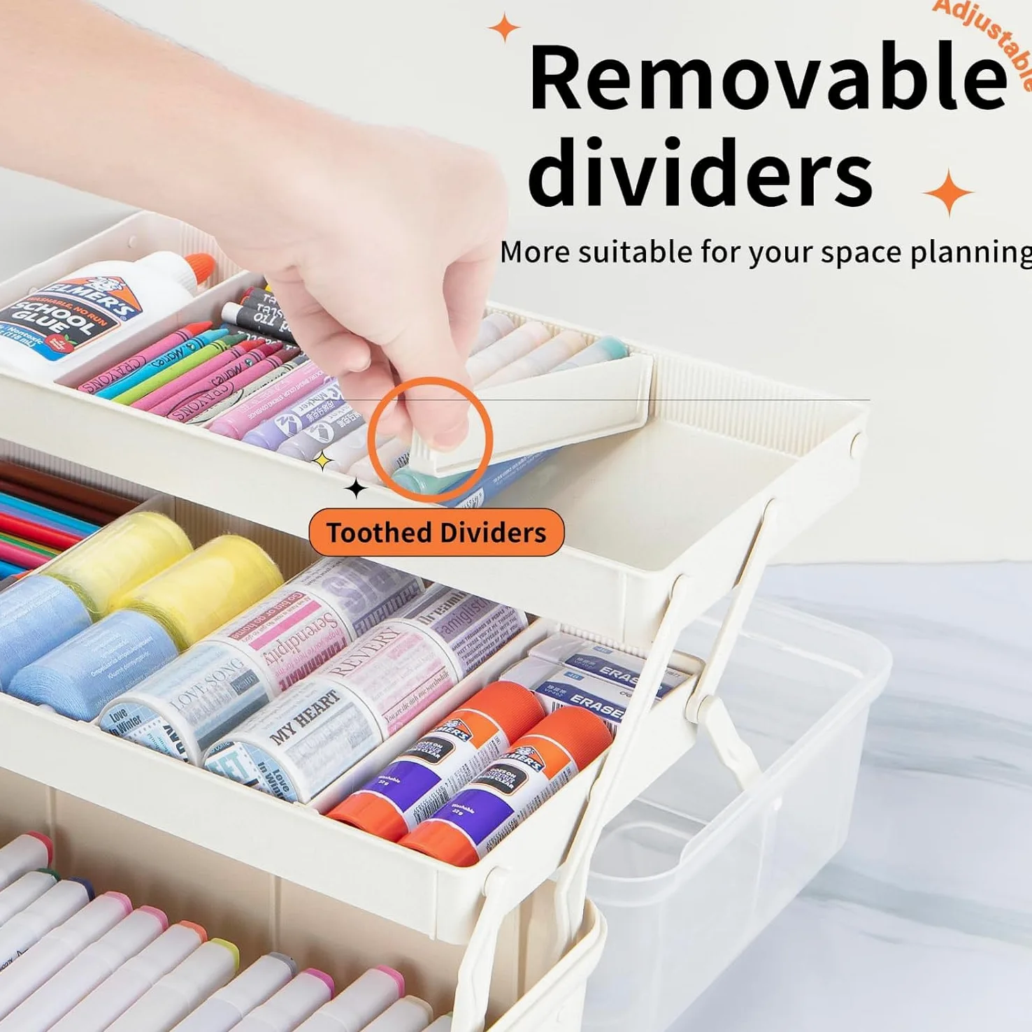 Organisateurs polyvalents à 3 couches avec séparateurs réglables, boîte de rangement portable, étui pliable pour médicaments, outils, couture (blanc, taille L)