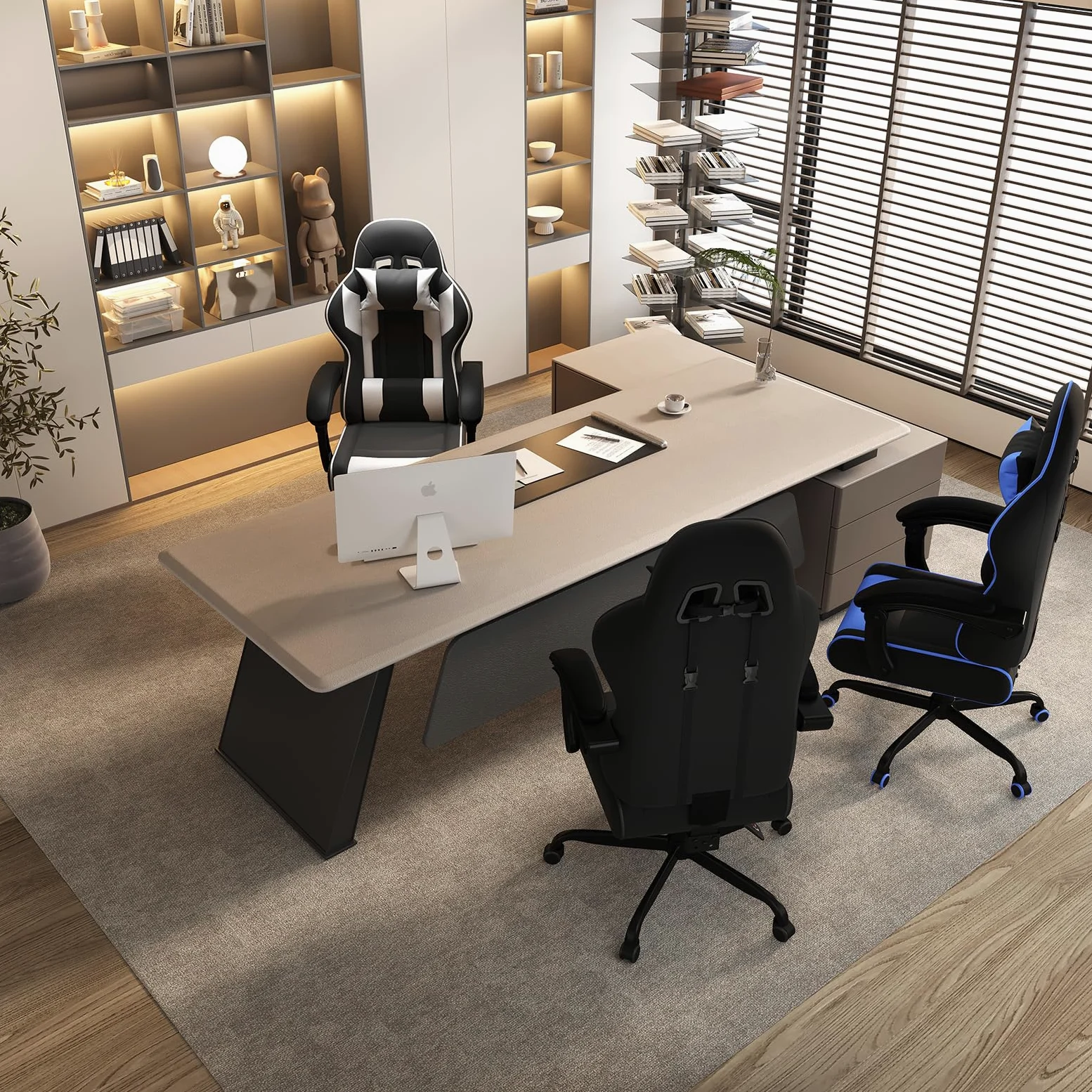 JUMMICO Chaise Gaming avec Massage Lombaire, Chaise Bureau Ergonomique avec Dossier Inclinable, Fauteuil Gaming avec Assise Douce et Résistante, Idéale pour Jeux et Boulot, Blanc