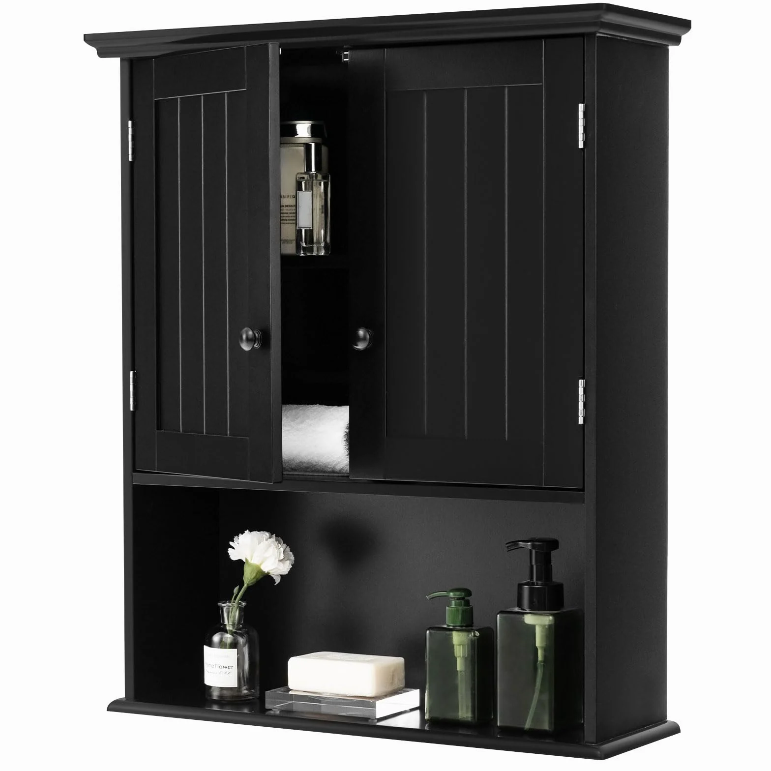 LIFEZEAL Armoire Murale Salle de Bain, Meuble Rangement Mural avec Etagère Réglable et 2 Portes, Placard de Rangement en Bois 60x20x70,5 CM, pour Cuisine, Salon, Chambre, Noir