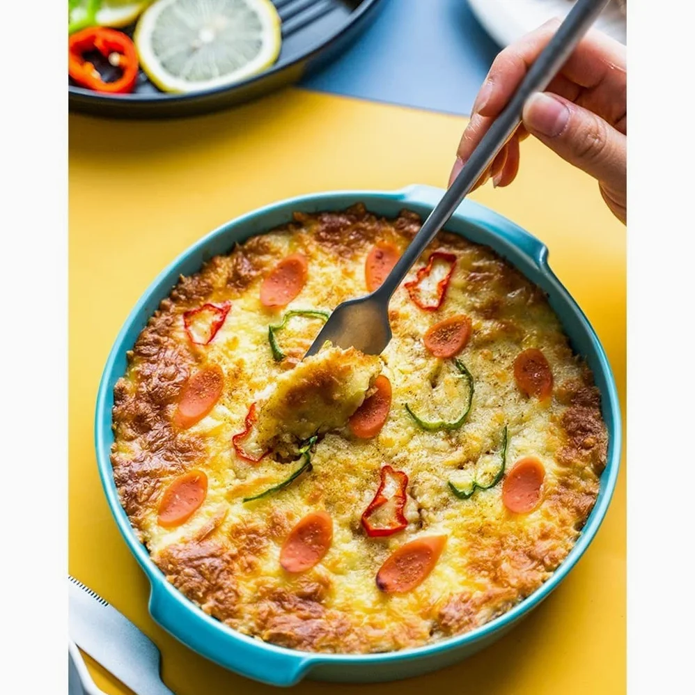 Plaque de cuisson antiadhésive Pizza Pan Céramique Pie Pan Oeuf Tart Pan Rond Pie Pan Cuisinière Panza Panza Panza Panque de cuisson four à cuire au four Moule à gâteau antiadhésif