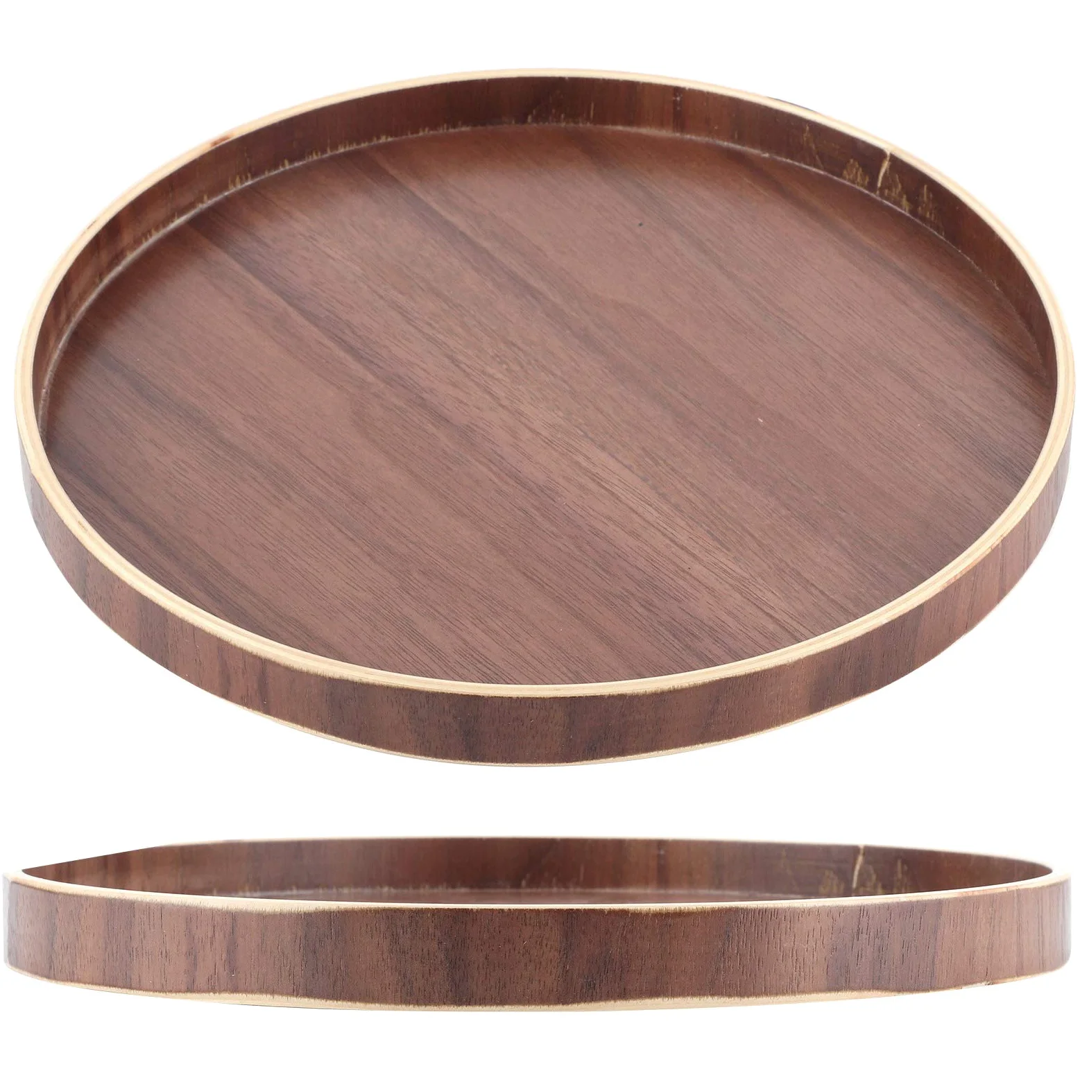Plateau de service rond en bois de style japonais – 24 cm couleur noyer – Respectueux de l'environnement et sûr pour servir, divertir et décorer la maison