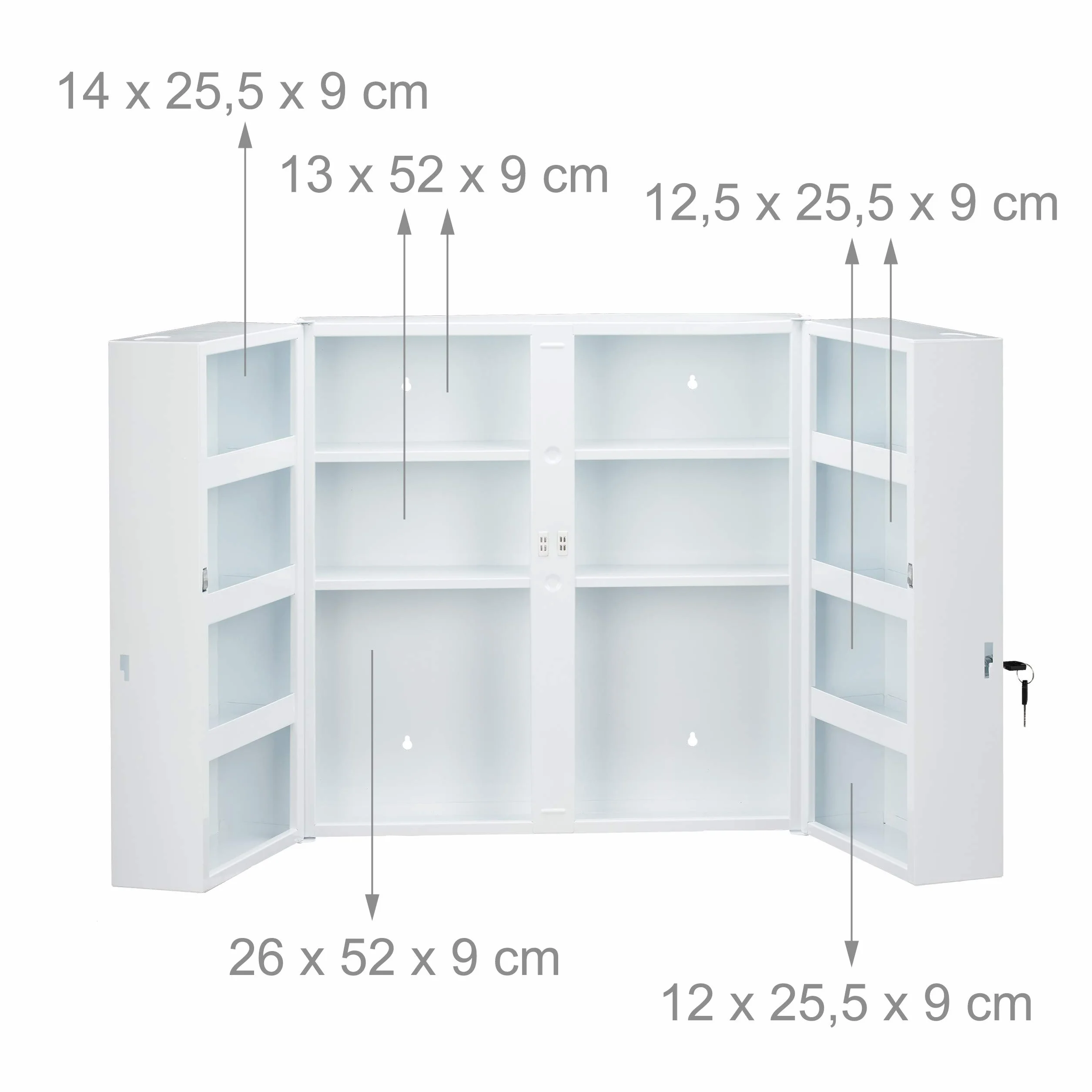 Relaxdays Armoire à Pharmacie XXL, Buffet médicaments à Deux Portes, en Acier, 11 casiers, verrouillable,53x52,5cm.Blanc