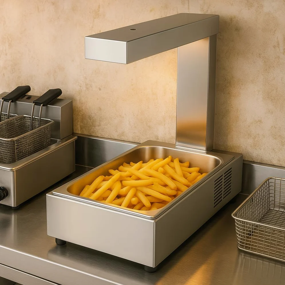 Chauffe-Frites Professionnel GN 1/1 – 1000W – Acier Inox – Chauffage Supérieur – Bac Fixe – 342x605x550 mm