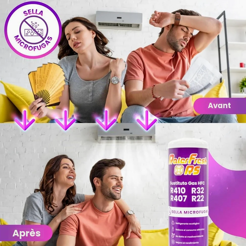 Gaz réfrigérant organique pour climatisation type Split Ralerfresh RS équivalent à 950 g, remplacement des gaz R410, R32, R407 et R22 (Bouteille + clé)