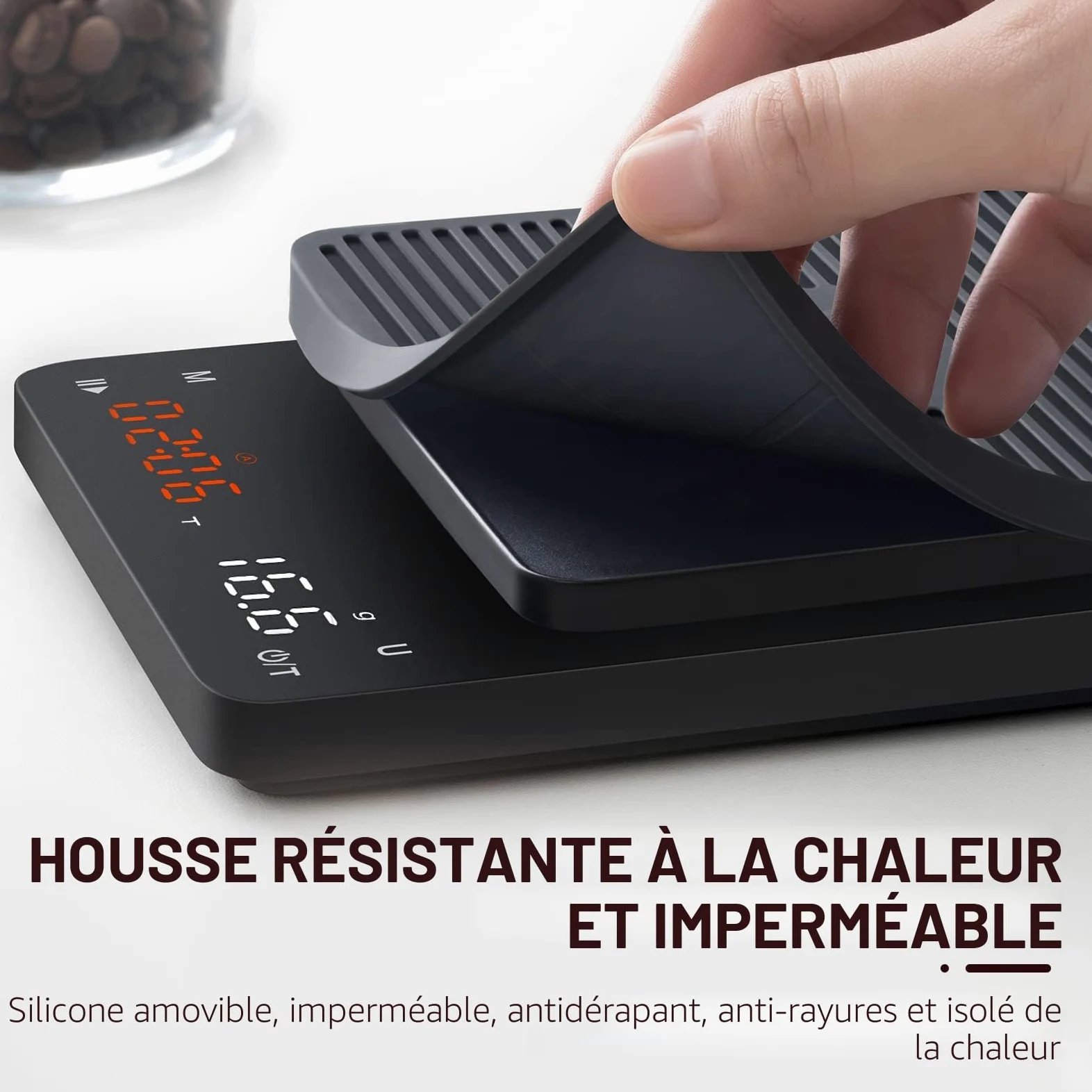 BAGAIL Balance Numérique à Café avec Minuterie, Précision 0.1g, Grand Écran, Tarage Automatique, Boutons Tactiles, Rechargeable pour Café Filtre, Poids Max 3kg
