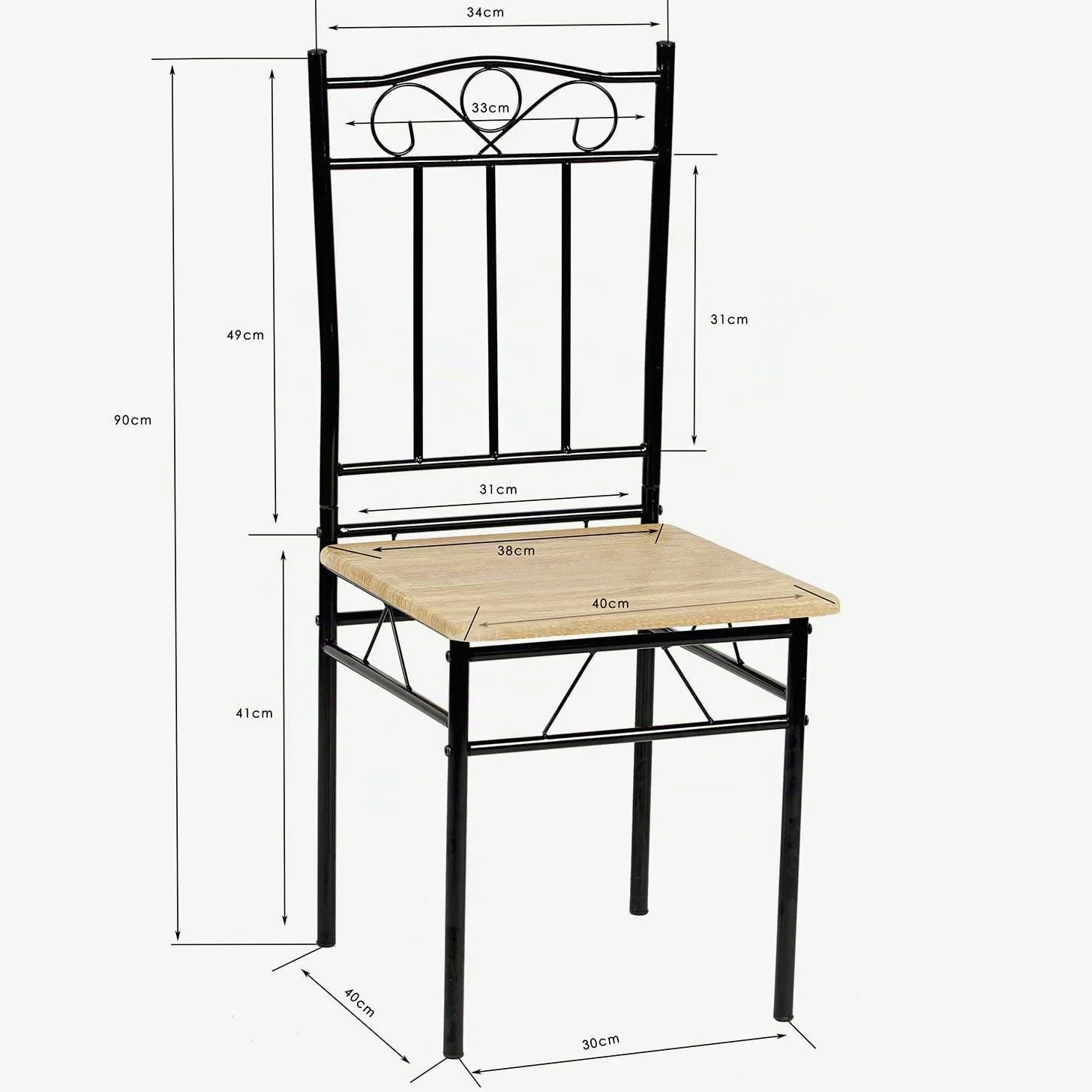 Ensemble Table et 4 Chaises, en Grain de Bois de Hêtre, Pieds en Métal Noir, pour Salle à Manger, Cuisine, Salon