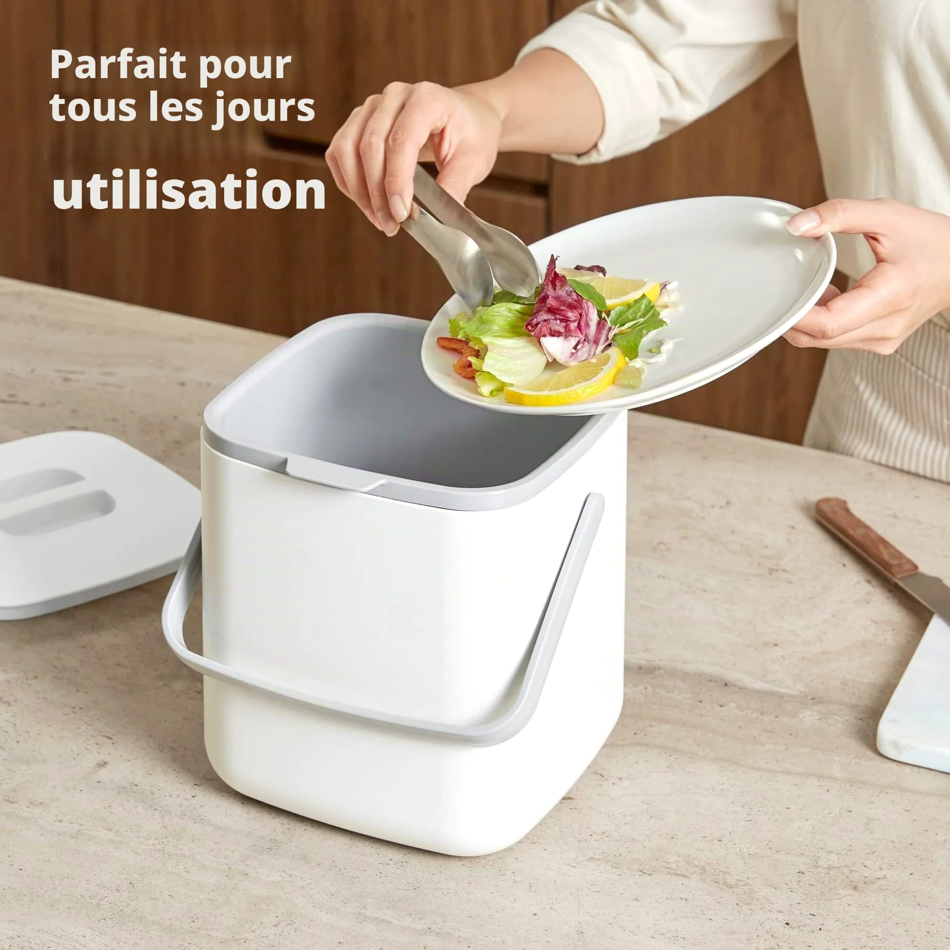 BLUE GINKGO Bac à Compost de Cuisine - Bac de Déchets Alimentaires Facile à Nettoyer avec Poignées | Bac à Compost de Cuisine pour Plan de Travail | Fabriqué en Corée (5 L) - Gris