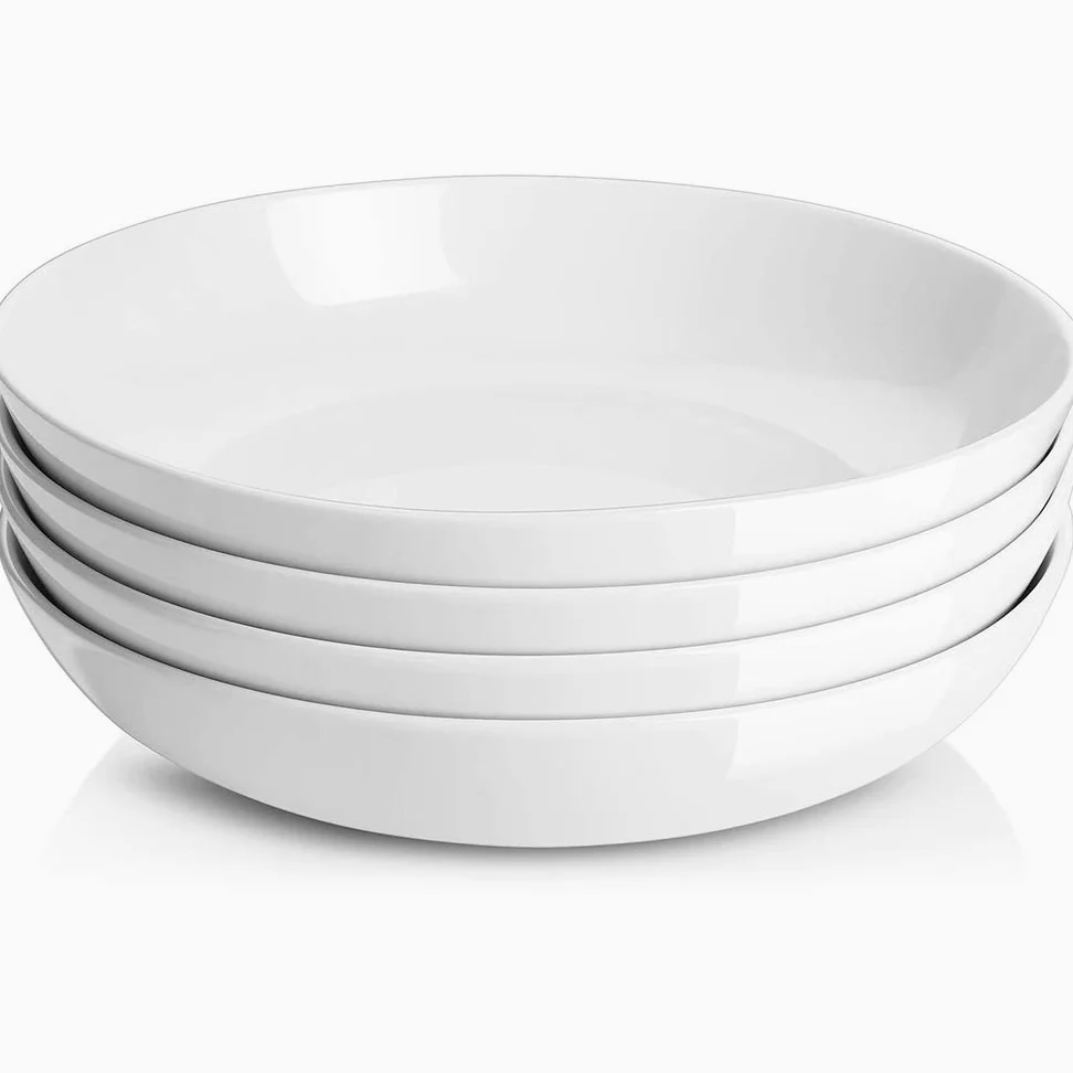 Y YHY Lot de 4 grands bols à pâtes de 24,8 cm, grands bols à salade de 1,4 l, bols de service en céramique, larges et peu profonds, passent au micro-ondes et au lave-vaisselle, blanc