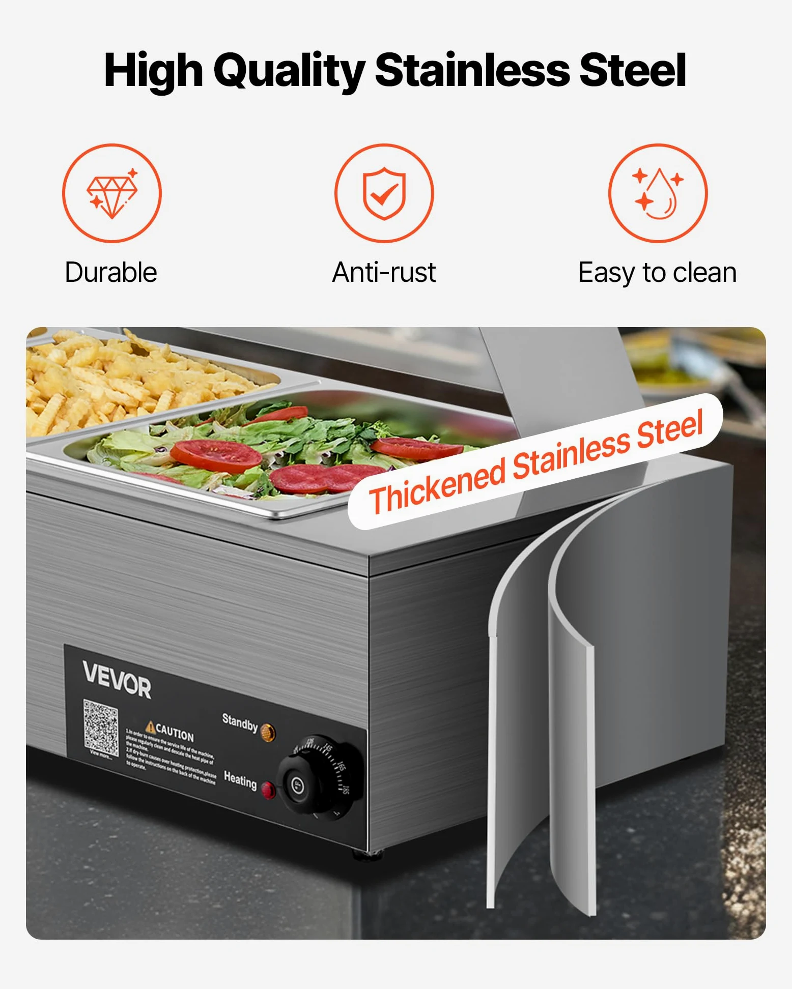 VEVOR Chauffe-Plat Électrique à Vapeur 1500 W, Buffet Chauffant en INOX, Bain-Marie avec 3 Bacs, Couvercle en Verre et Louches à Soupe et Perforées, pour Servir Buffet en Libre-Service Restauration