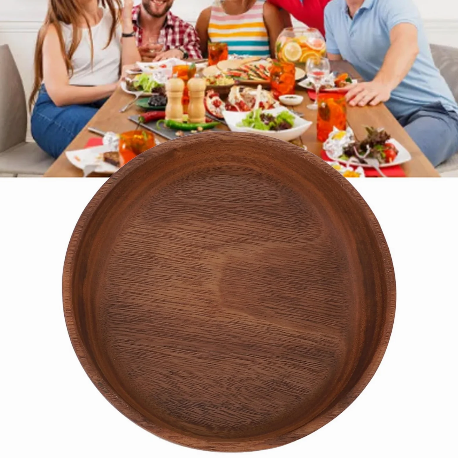 Jenngaoo Saladier Bois 20 cm, Bol à Fruits en Bois Massif, Grand Format, Corbeille a Fruit en Bois pour Pain, Apéro, Décoration, Style Rustique Moderne pour Cuisine et Salle à Manger