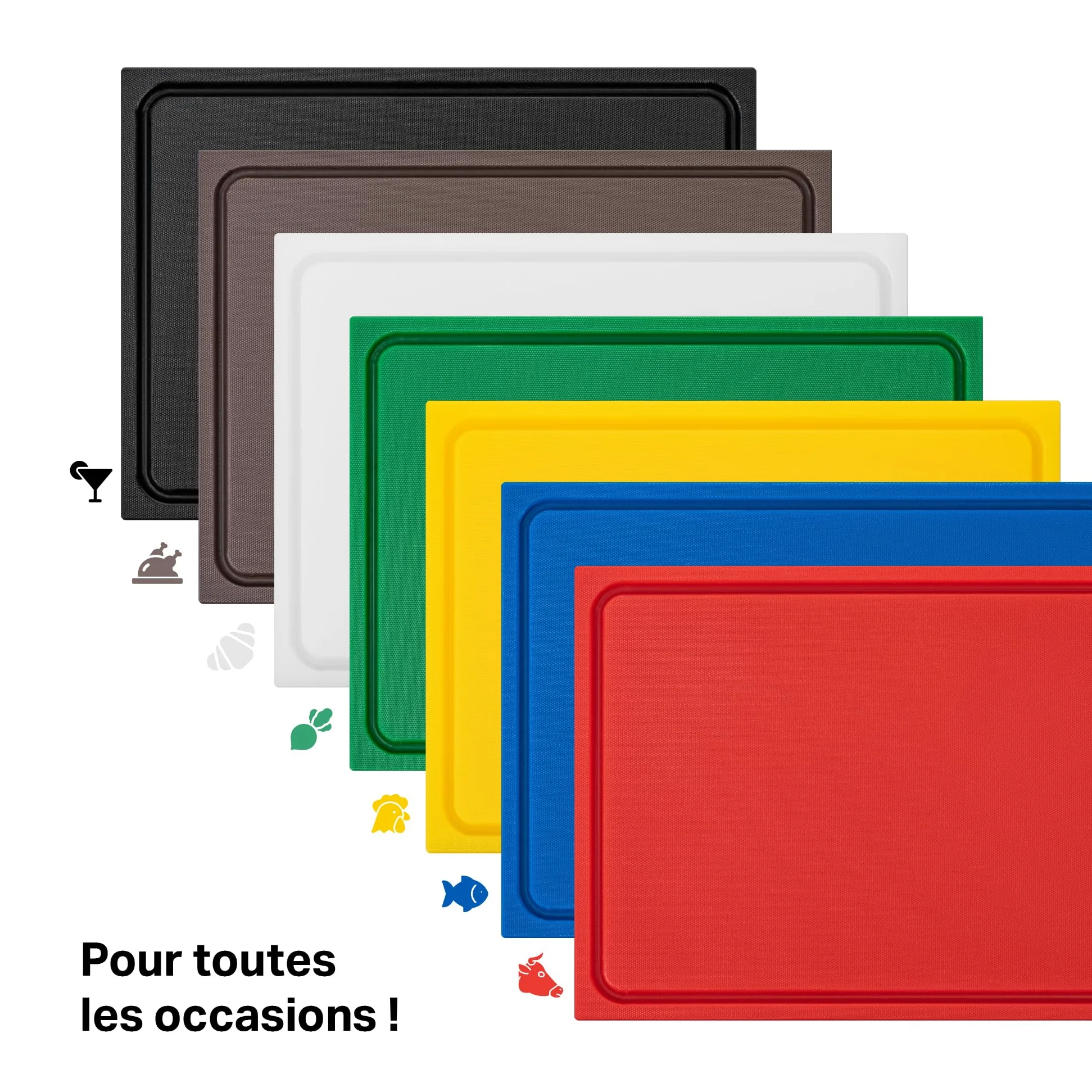 Planche à découper en plastique PE-HD Blanc, 60x40x2 cm, passe au lave-vaisselle, extra épaisse, n'abîme pas les couteaux bac à jus