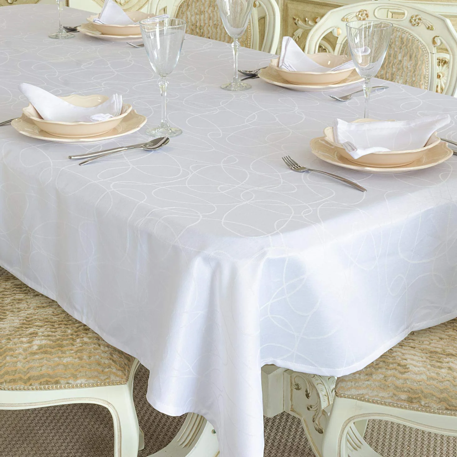 BGEUROPE Nappe - Antitache - Blanc - Réf. Lines - 150cm x 400cm