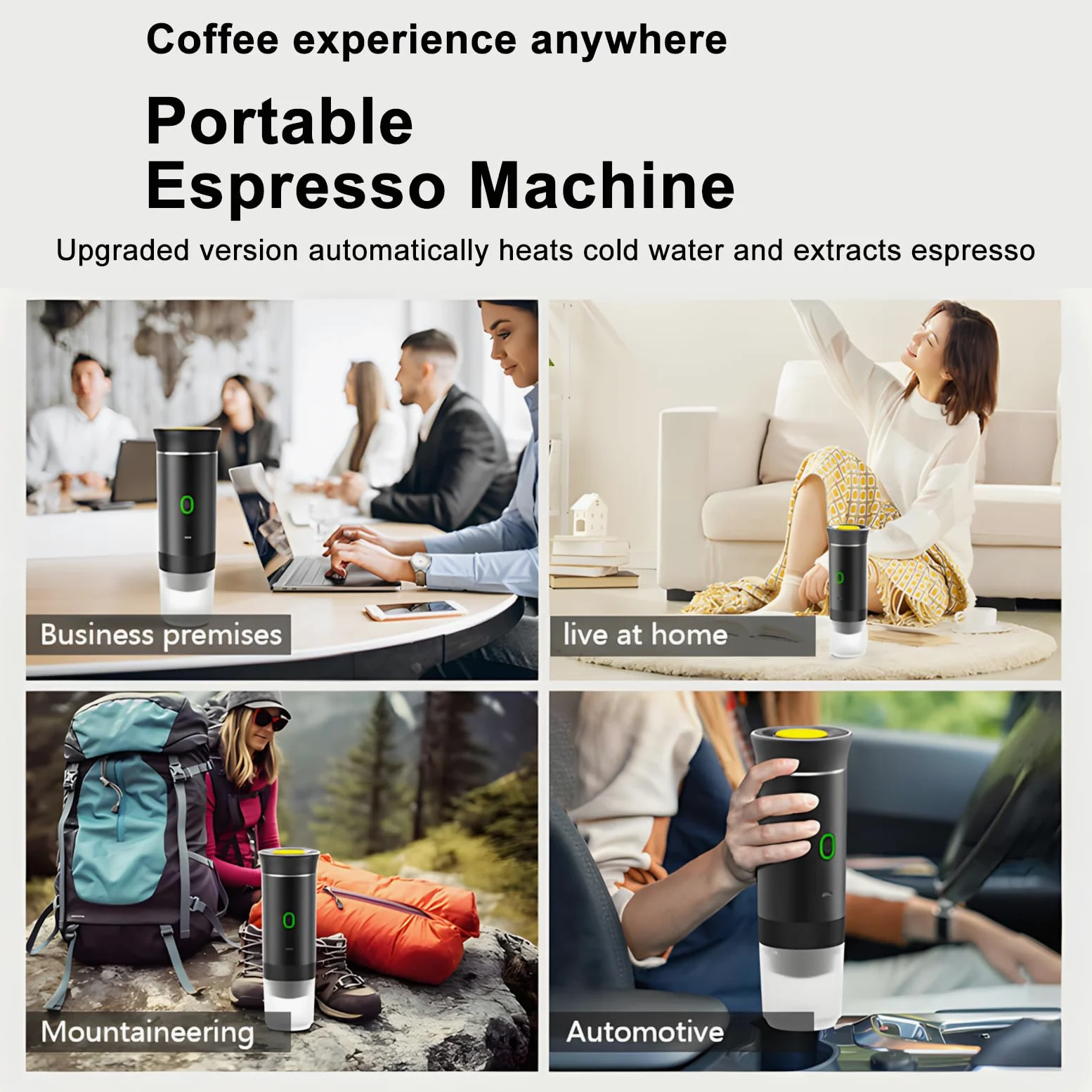 Machine à Cafe Portable, cafetière portable électrique à batterie, machine a espresso 12V pour camping, voyage et voiture, auto-chauffante, compatible café moulu et capsules NS