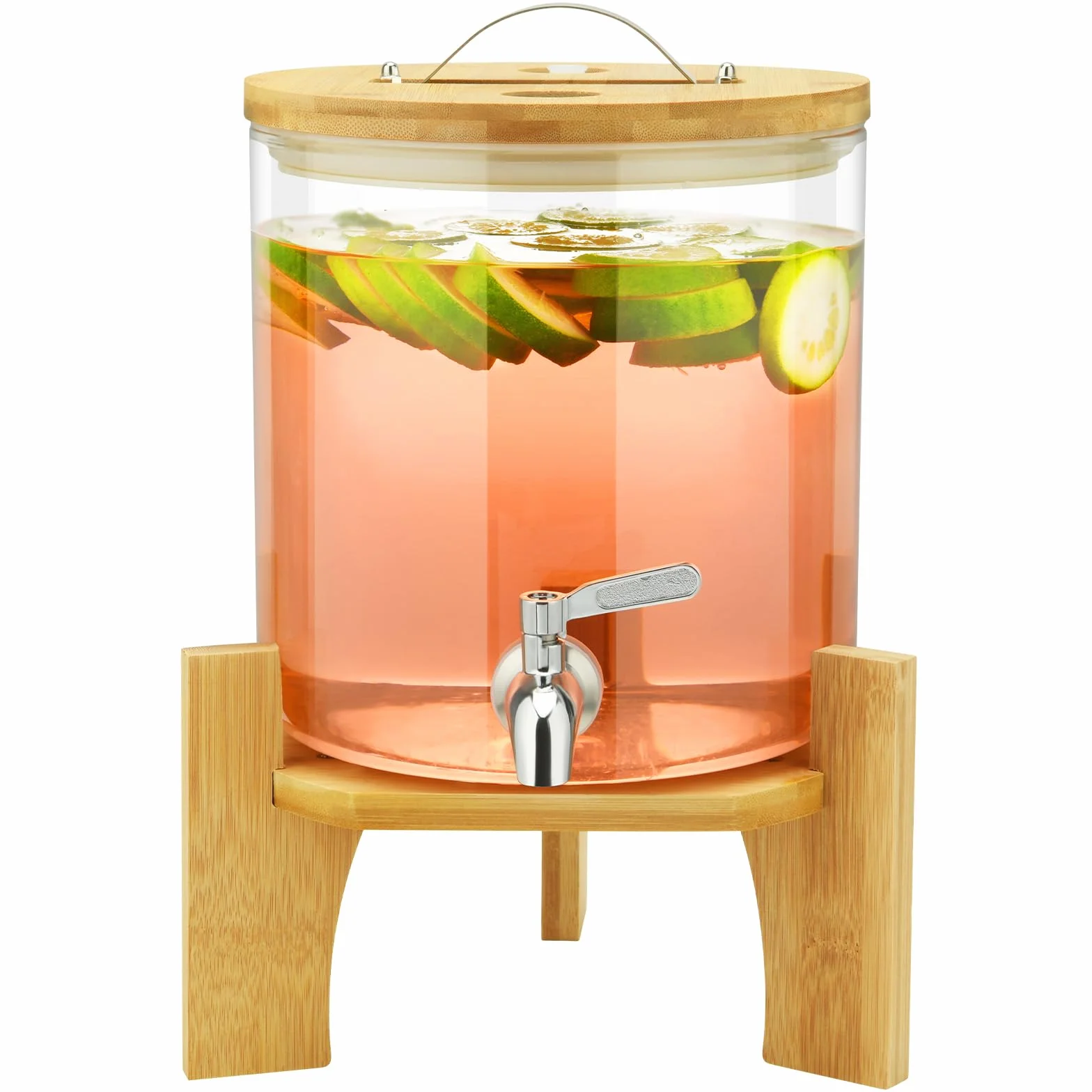 Hisredsun Distributeur De Boissons Chaudes Ou Glacées, 5L Distributeur Boissons Avec Support En Bois, Fontaine a Punch Pour Les Goûters à La Limonade Ou Les Goûters Au Thé, Lavable Au Lave-Vaisselle